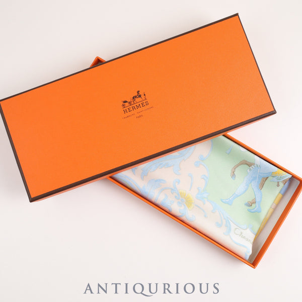エルメス スカーフ カレ45 CHEVAL TURC トルコの馬 ライトブルー 箱  SILK100%