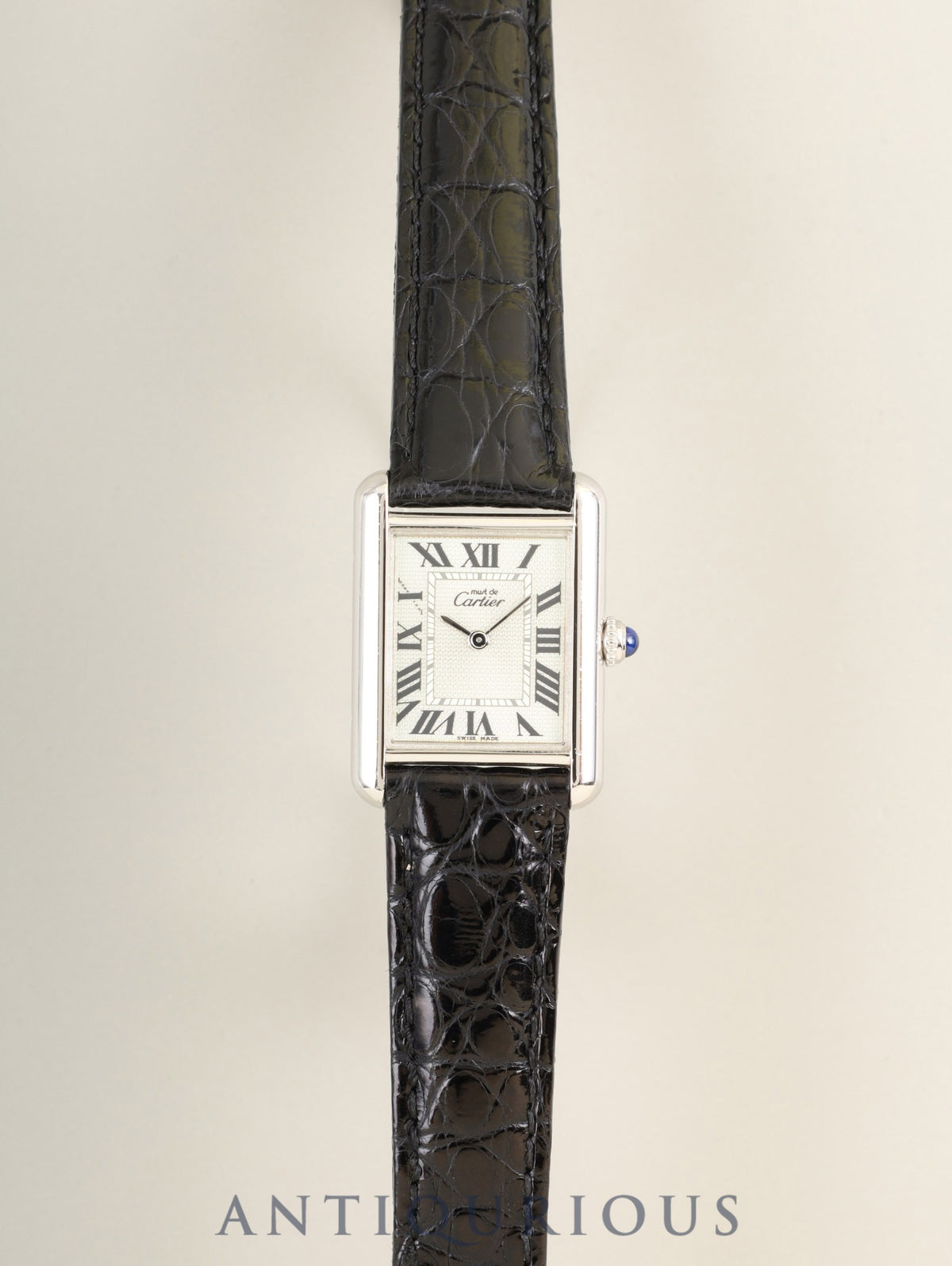 Cartier Must Tank MM W1016230 / 2416 Quartz Cal.057 SV925 Leather Genuine Deployant Buckle (SS) Light Green Roman Dial (SWISS MADE, 2000 Christmas Limited Edition) Overhauled