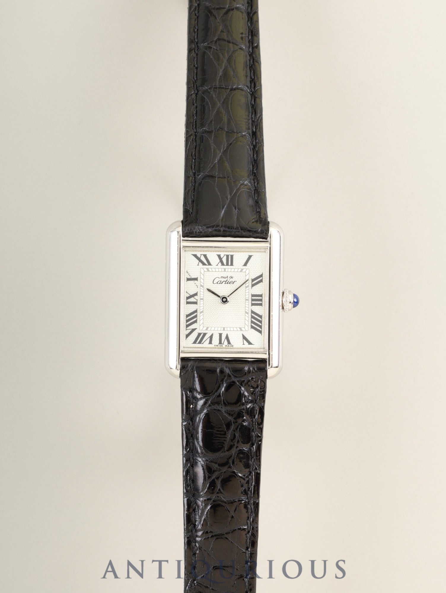 Cartier Must Tank MM W1016230 / 2416 Quartz Cal.057 SV925 Leather Genuine Deployant Buckle (SS) Light Green Roman Dial (SWISS MADE, 2000 Christmas Limited Edition) Overhauled