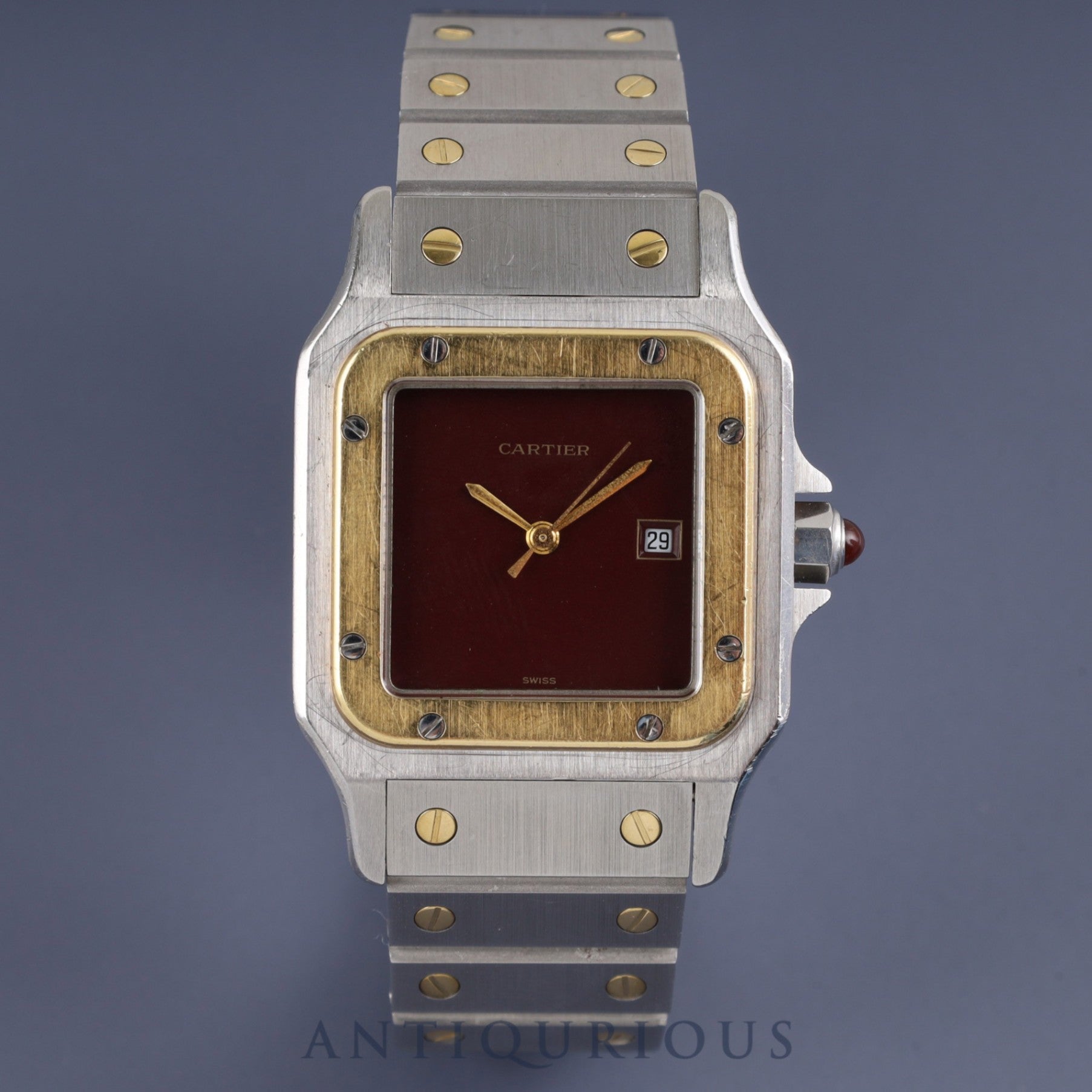 Cartier Santos Galbee LM 2961 Automatic Caliber 2671 Stainless Steel/Yellow Gold with Garnet and Bordeaux Dials, Overhauled