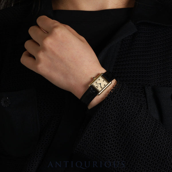 Cartier Must Tank SM W1008354 / 1613 Quartz Cal.057 SV925 Leather Genuine D Buckle (GP) Champagne Arabic CC Dial Overhauled