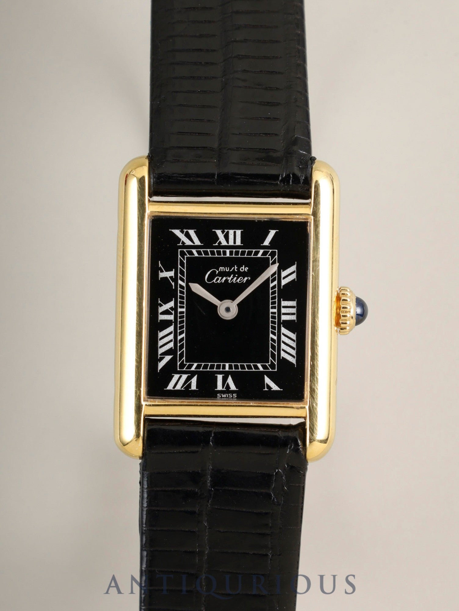 カルティエ マストタンク SM 手巻き SV925 Cal.2512-1 革 純正尾錠(GP) ブラックローマン文字盤(SWISS表記)箱 純正革ベルト オーバーホール済み 新品仕上げ済み