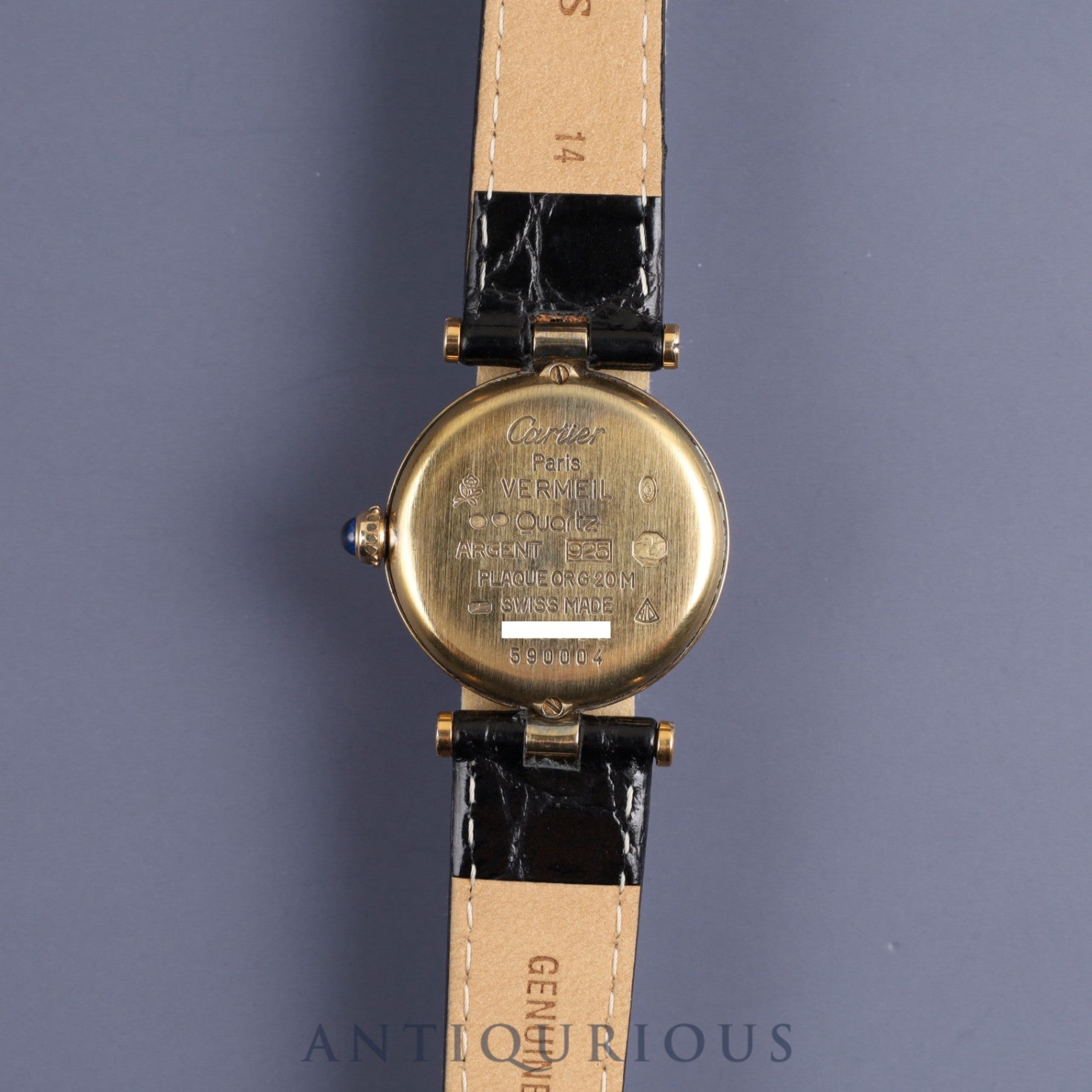 Cartier Must VLC Vendome SM 590004 Quartz SV925 Leather Genuine Buckle (GP) Front Trinity Dial