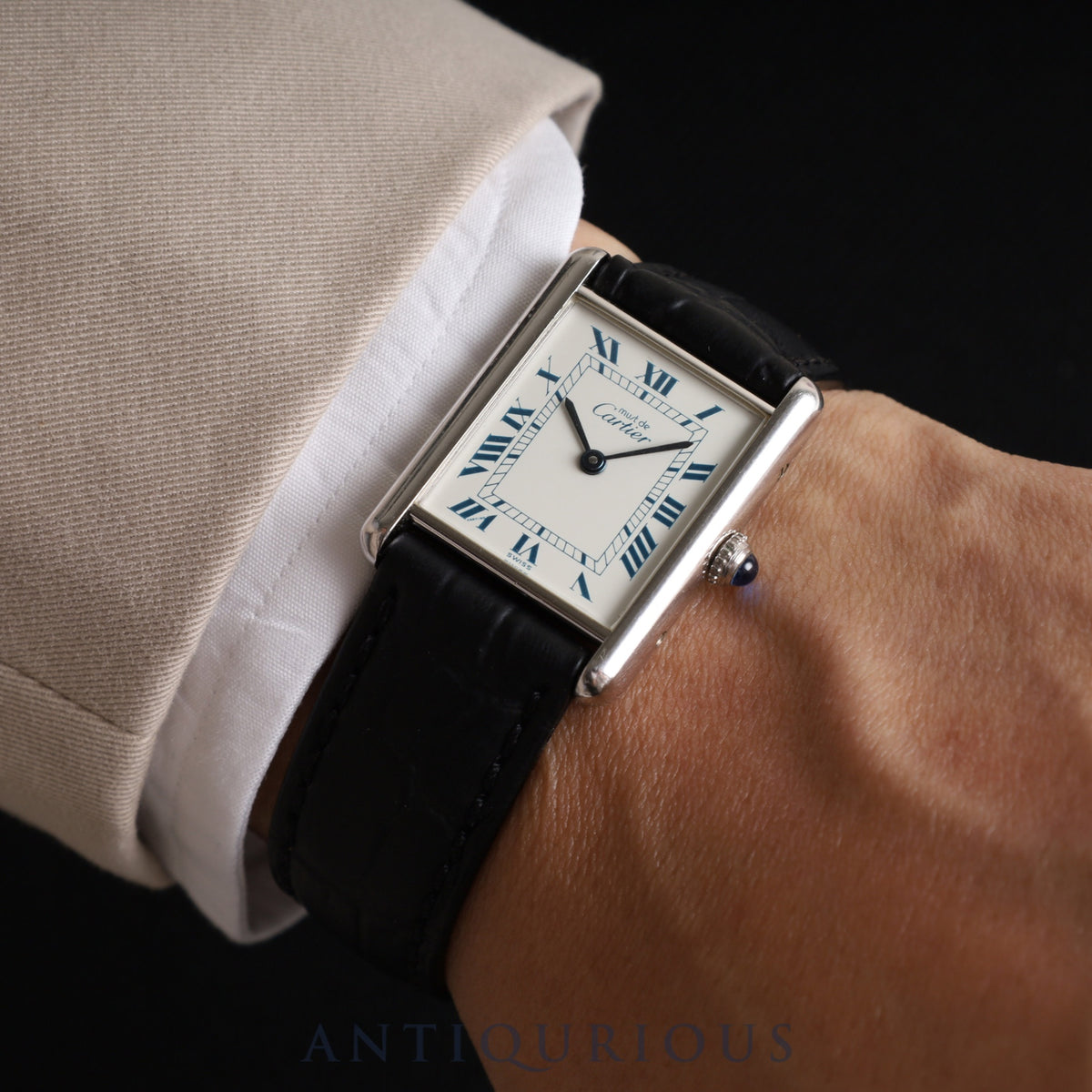 Cartier Must Tank LM W1001443 / 690006 Quartz Cal.90 SV925 Leather Genuine buckle (SS) White Roman dial Box Booklet Warranty (1994) Overhauled