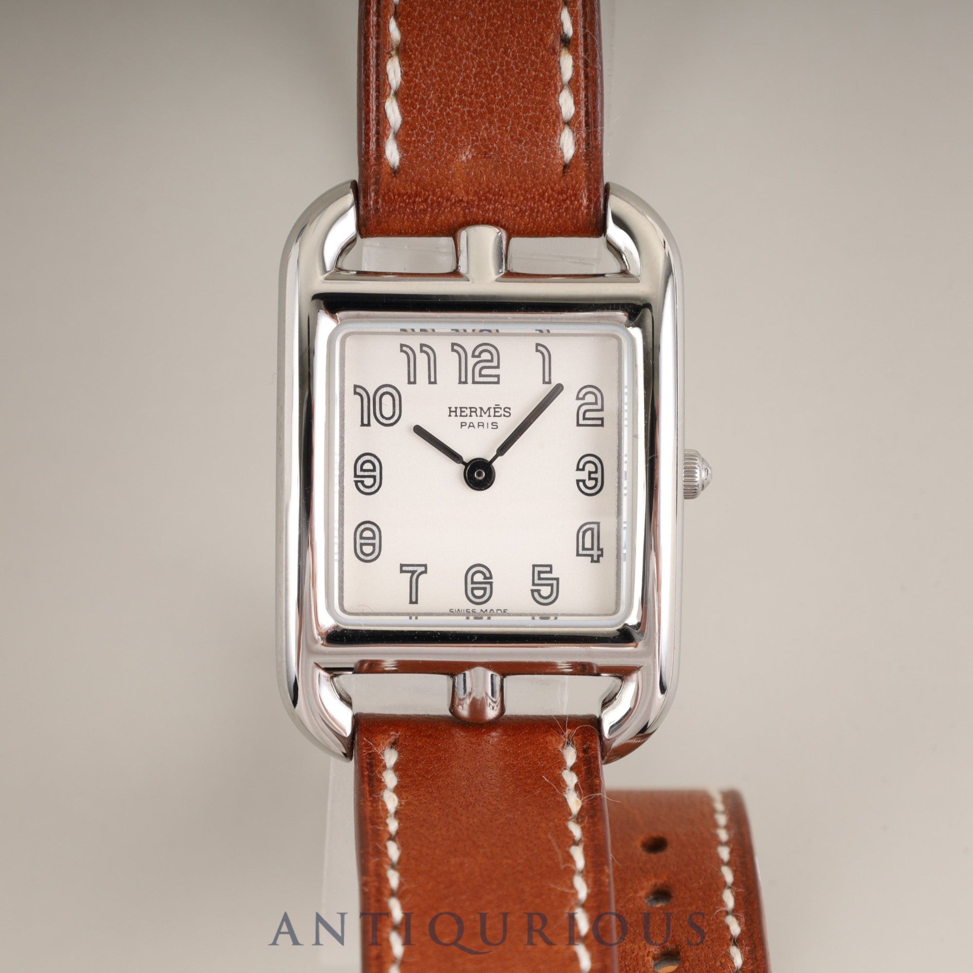 Hermès Cape Cod CC1.210 Quartz Caliber 976.001 Stainless Steel Watch with Genuine Leather Strap and Genuine Stainless Steel Buckle, Silver Dial, Box, Booklet, Warranty Card (2006) Overhauled