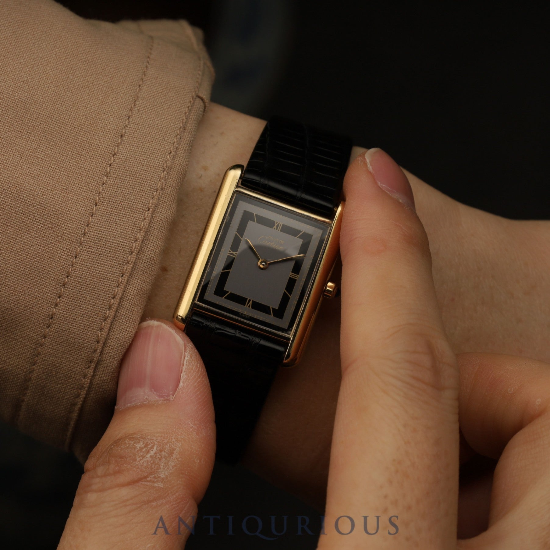 Cartier Must Tank LM 6 81006 Quartz Caliber 81 SV925 Leather Strap with Genuine GP Buckle, Gray Roman Dial, Overhauled