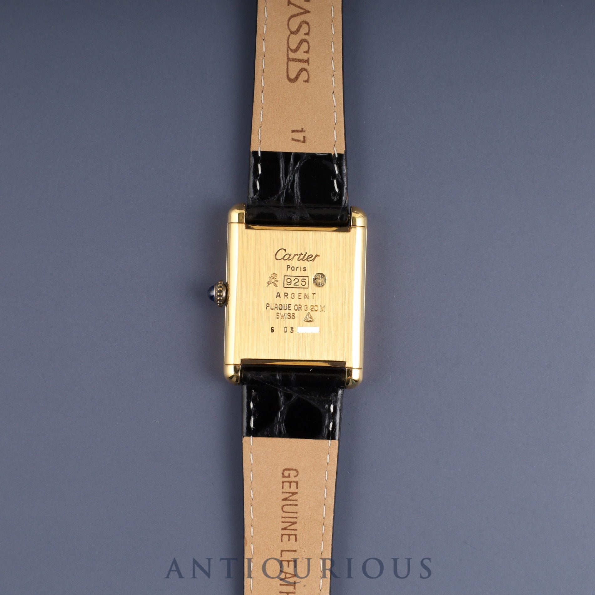 カルティエ マストタンク LM 手巻き Cal.78-1 SV925 革 純正尾錠(GP) オニキス文字盤 オーバーホール済み 新品仕上げ済み