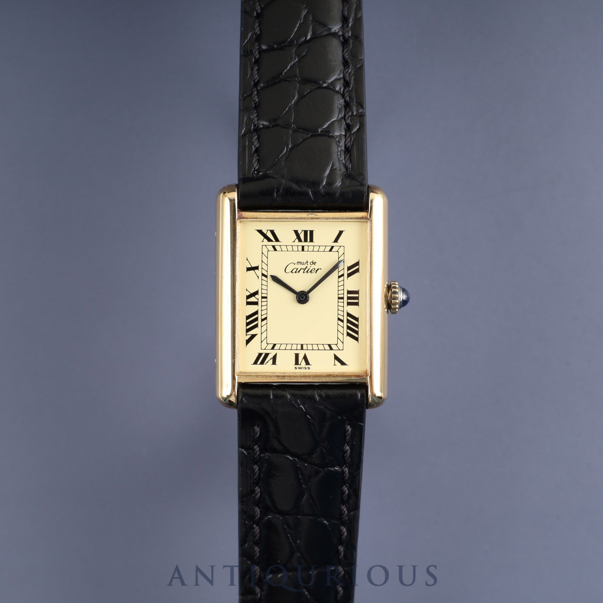 Cartier Must Tank LM Manual Winding SV925 Leather Watch with Genuine GP Buckle, Ivory Roman Dial, Overhauled