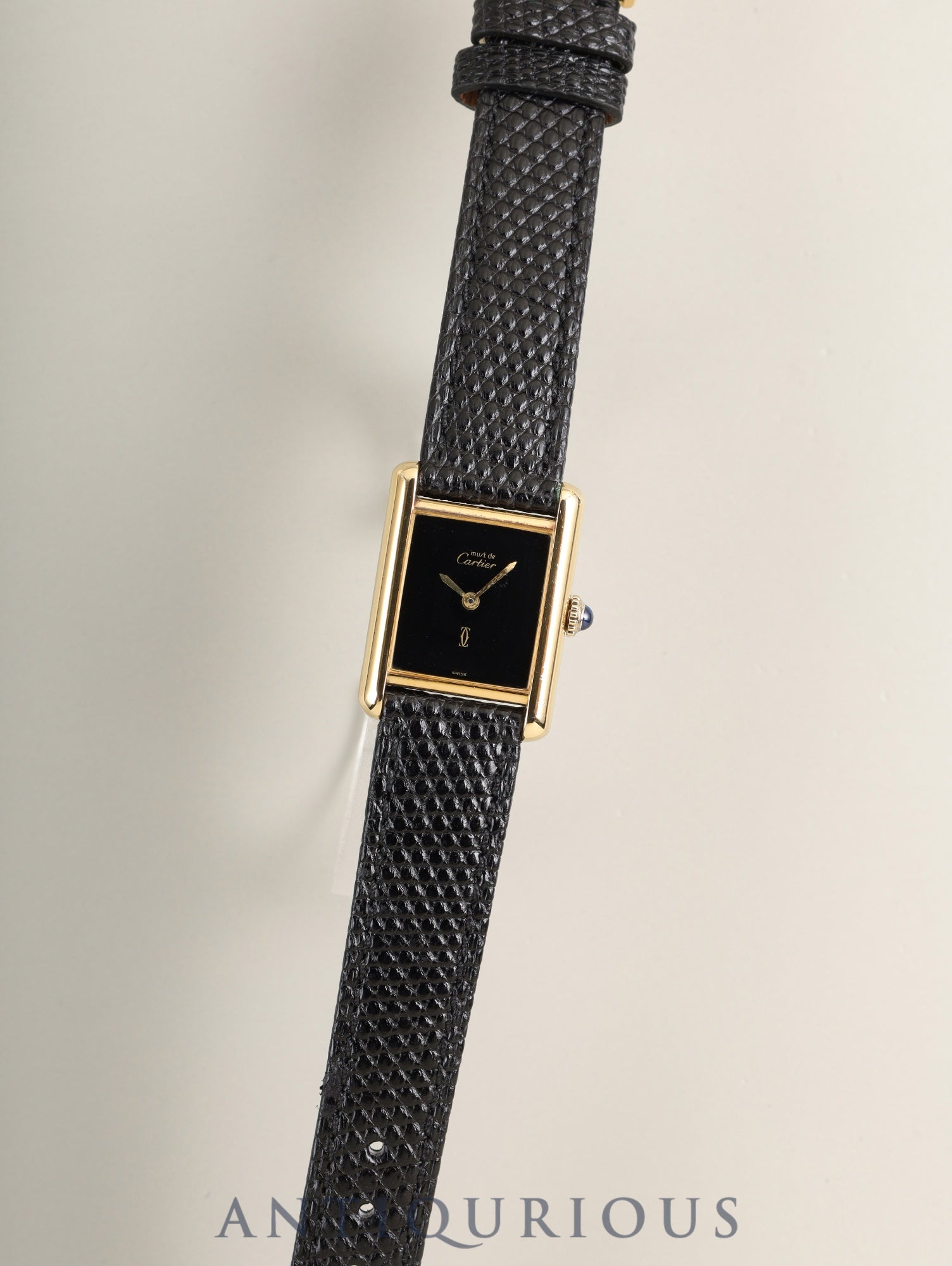 カルティエ マストタンク SM 3 手巻き Cal.78-1 SV925 革 純正ピンバックル(GP)オニキス文字盤(SWISS表記) 純正レザーベルト付き オーバーホール済み