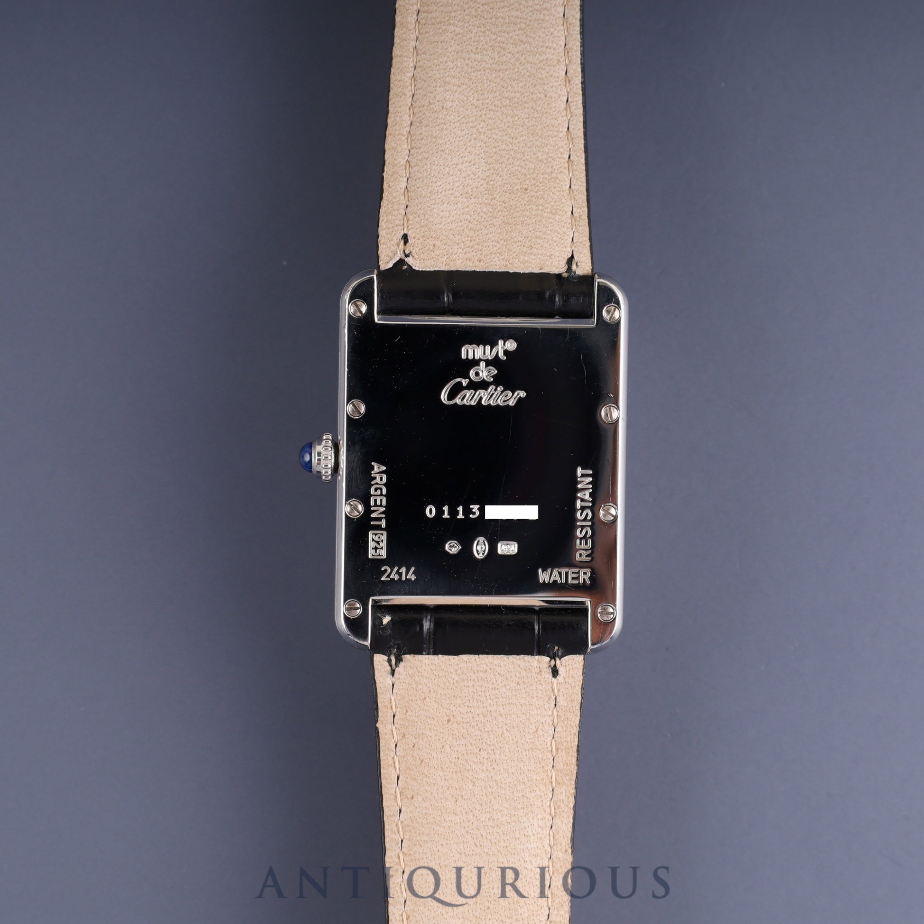 Cartier Must Tank GM (XL) 2414 Quartz Caliber 87 SV925 Leather Strap with Genuine D-Clock Buckle (Stainless Steel) Telephone Arabic Dial Overhauled