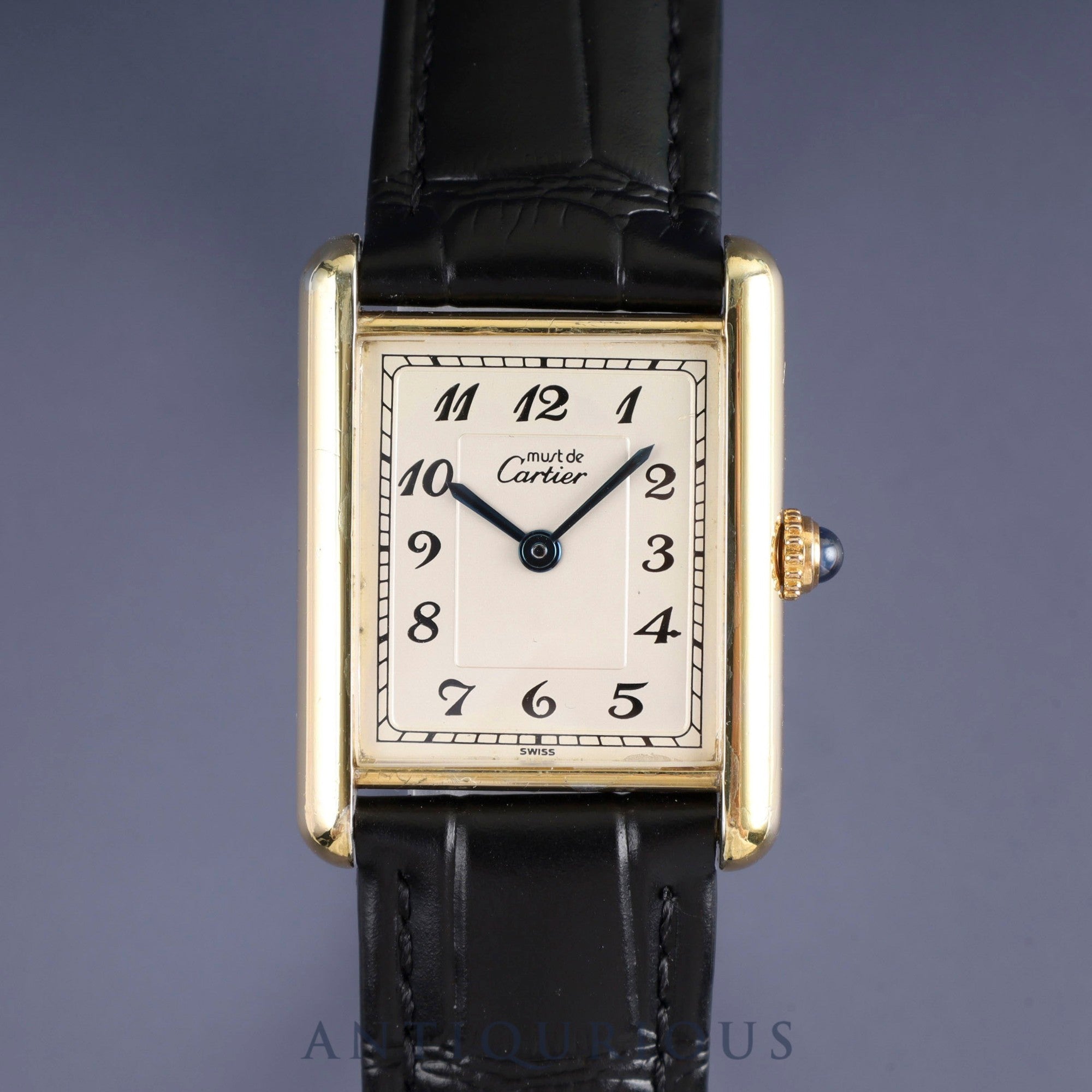 Cartier Must Tank LM 590005 Quartz Cal90 SV925 Leather Genuine D Buckle (GP) Arabic Dial Overhauled