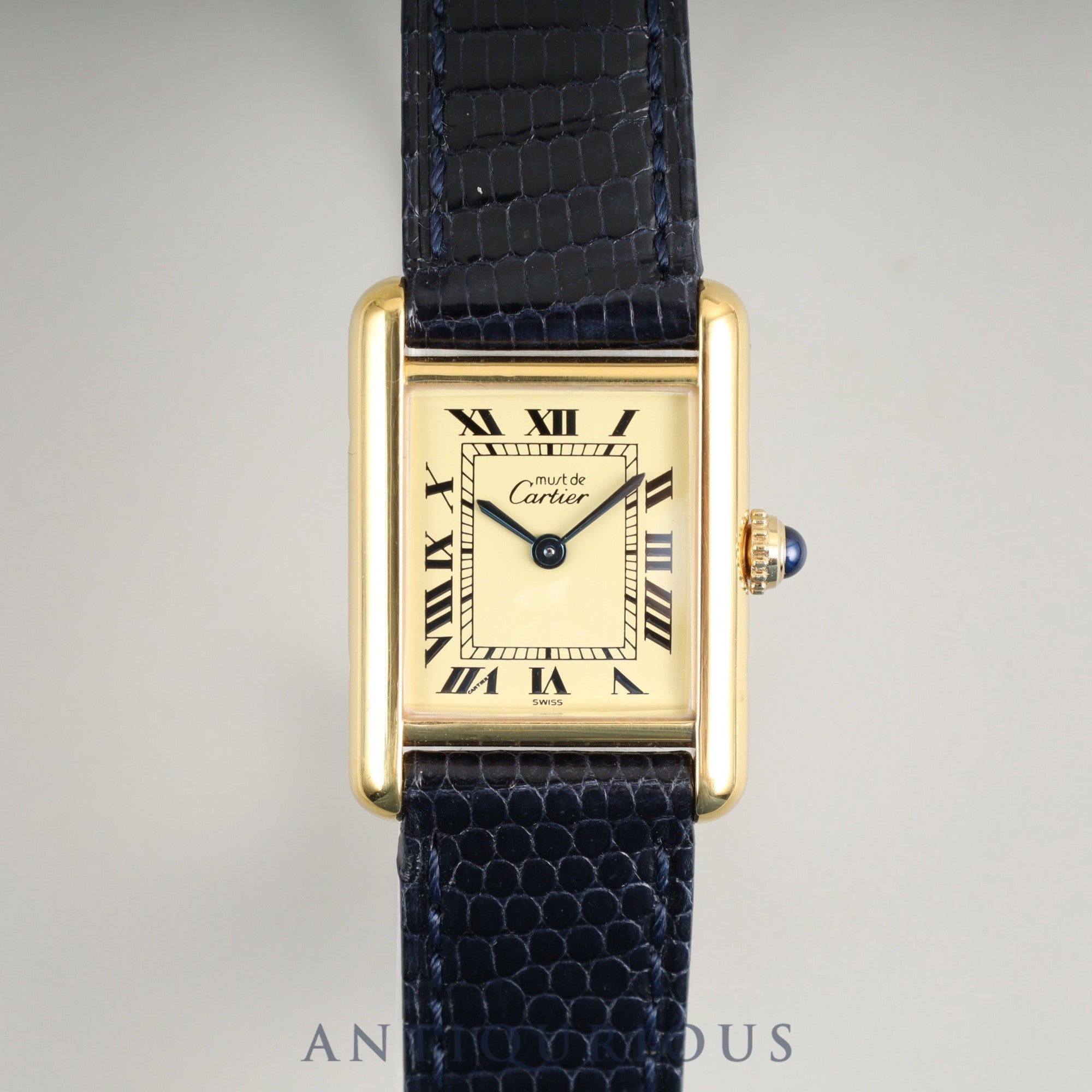 Cartier Must Tank SM W1003153 / 5057001 Quartz Caliber 057 SV925 Leather Strap with Genuine GP Buckle Ivory Roman Dial Overhauled and Finished to Look Like New