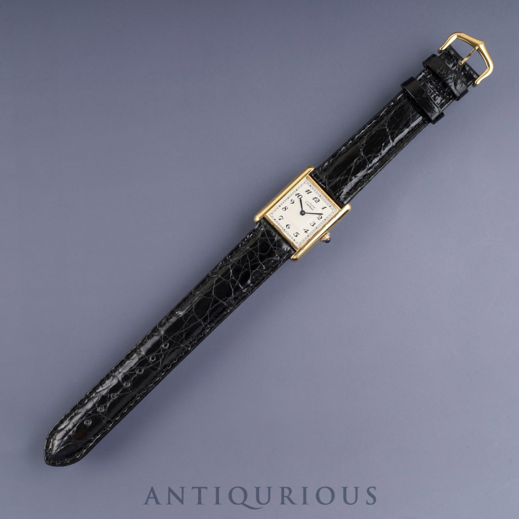 Cartier Must Tank LM 590005 Quartz Caliber 90 SV925 Leather Strap with Genuine GP Buckle, Arabic Dial, Overhauled