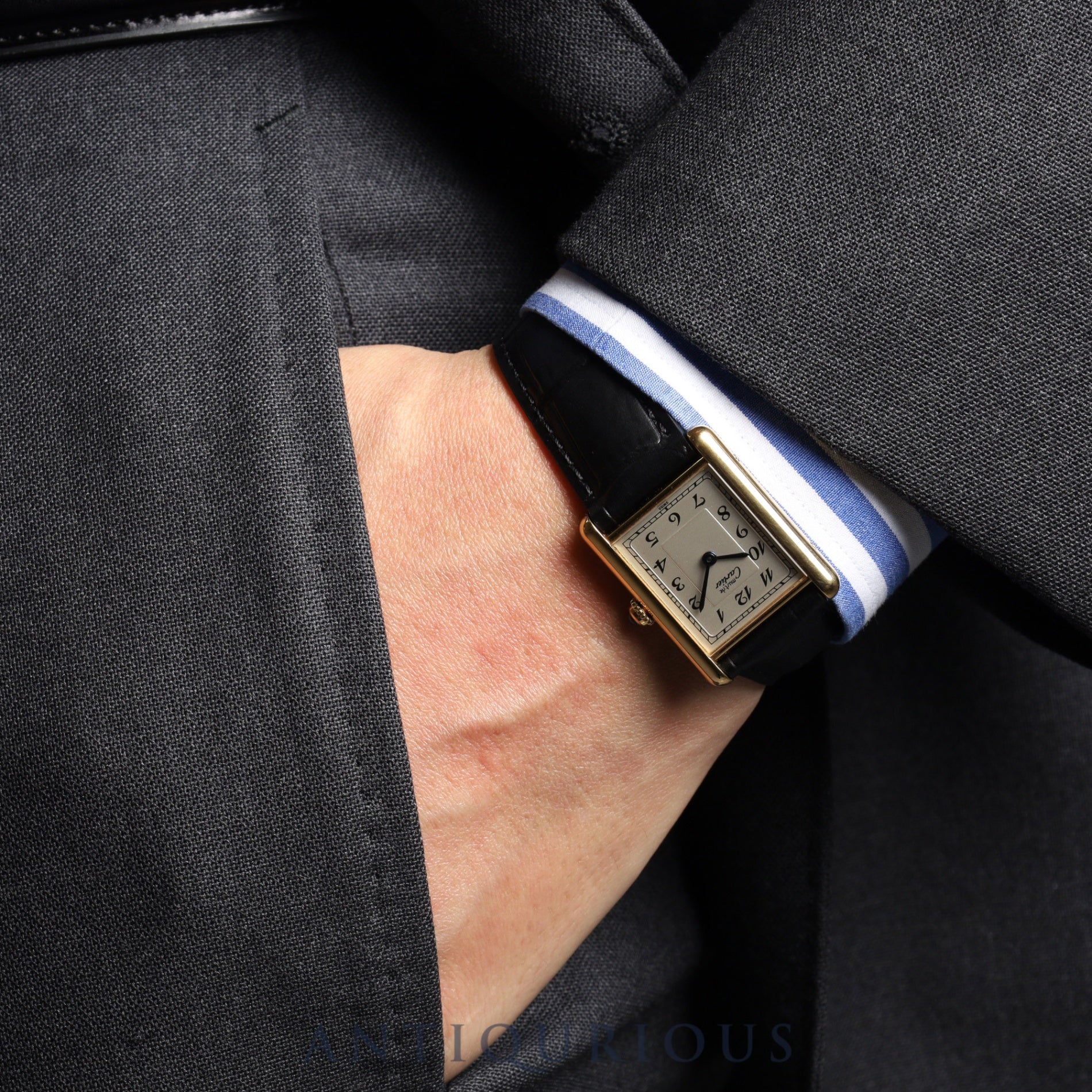 Cartier Must Tank LM 590005 Quartz Cal.90 SV925 Leather Genuine D-buckle (GP) White Arabic dial Overhauled