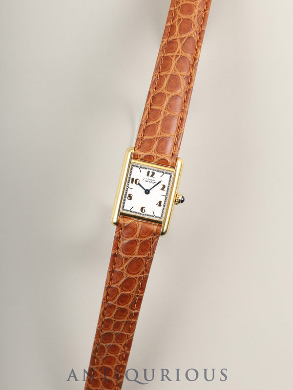 Cartier Must Tank SM 1613 Quartz Caliber 057 SV925 Leather Strap with Genuine D-Clasp (GP) Arabic CC Dial (SWISS Markings) Overhauled and Polished to Look Like New