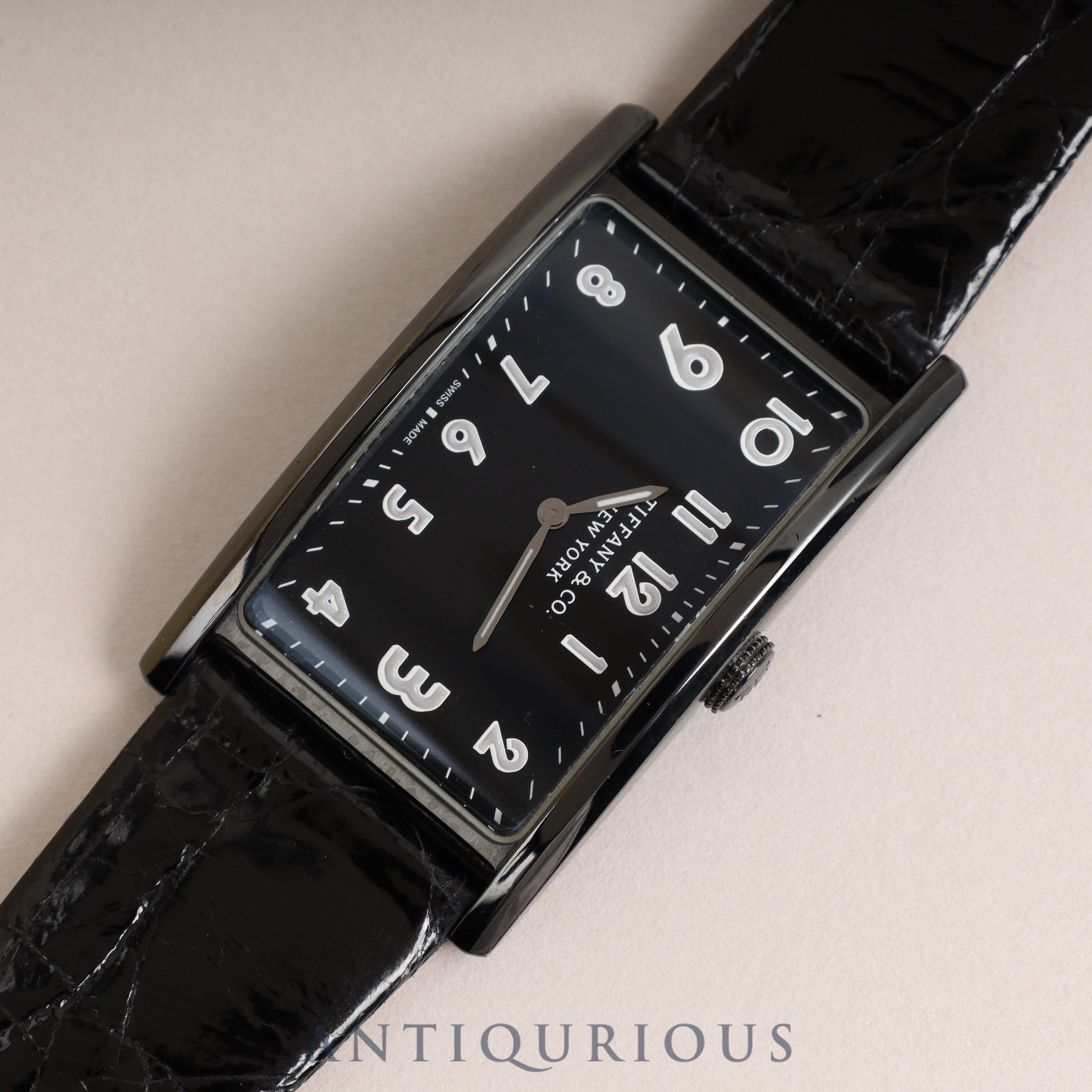 Tiffany East West 37447129 Quartz SS Leather Genuine Buckle (SS) Black Arabic Dial Box Instruction Manual
