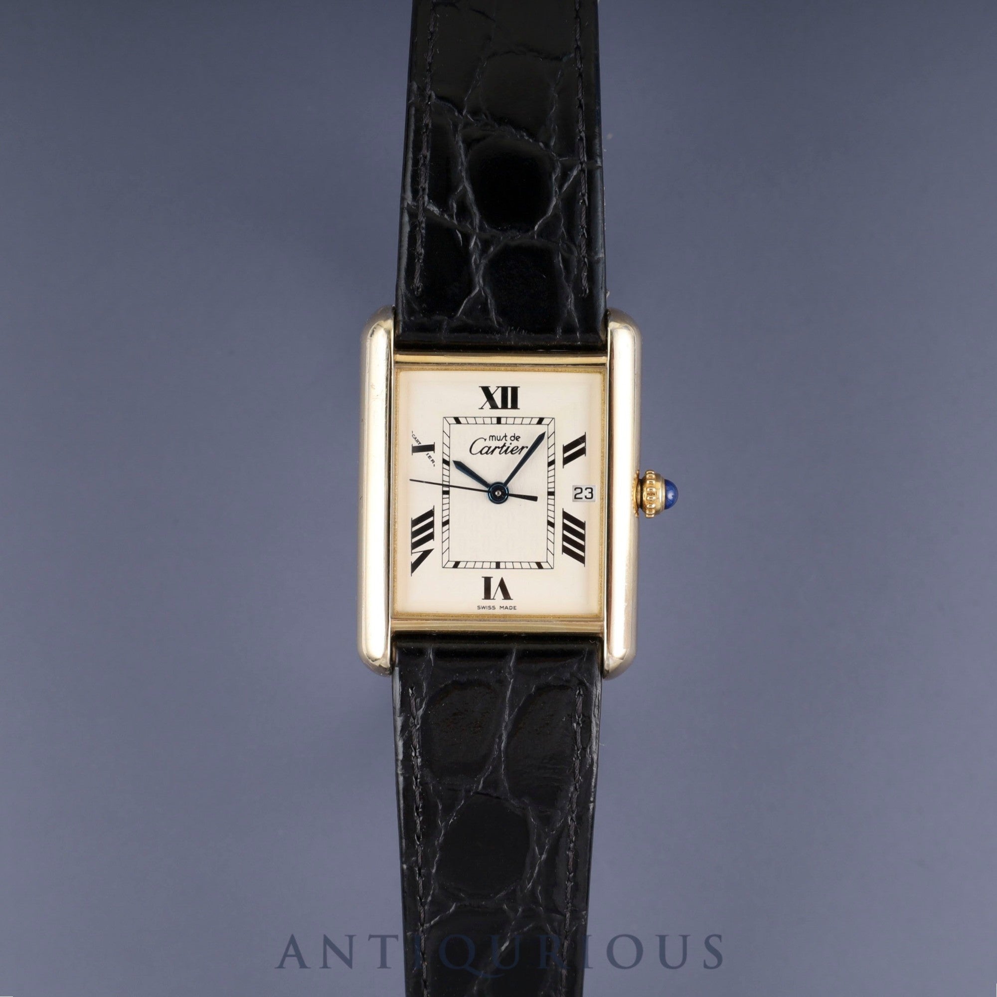 カルティエ マストタンク GM(XL) 2413 クォーツ Cal.87 SV925 革 純正尾錠(GP) ホワイト飛びローマン文字盤 オーバーホール済み