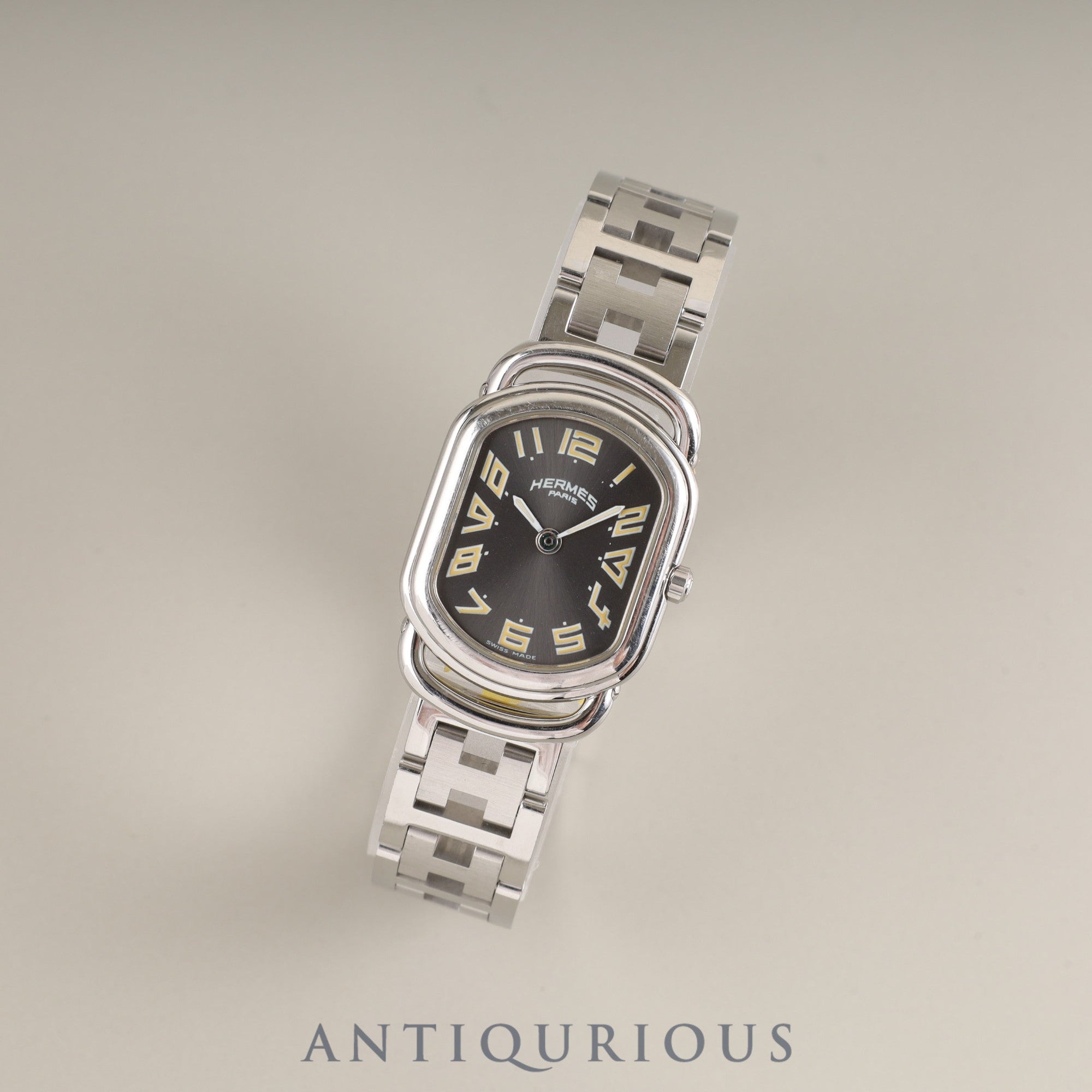 Hermes Rally RA1.210.231 / 3777 Quartz Cal.976.001 SS SS Gray Dial Box Booklet Warranty (1999) Overhauled