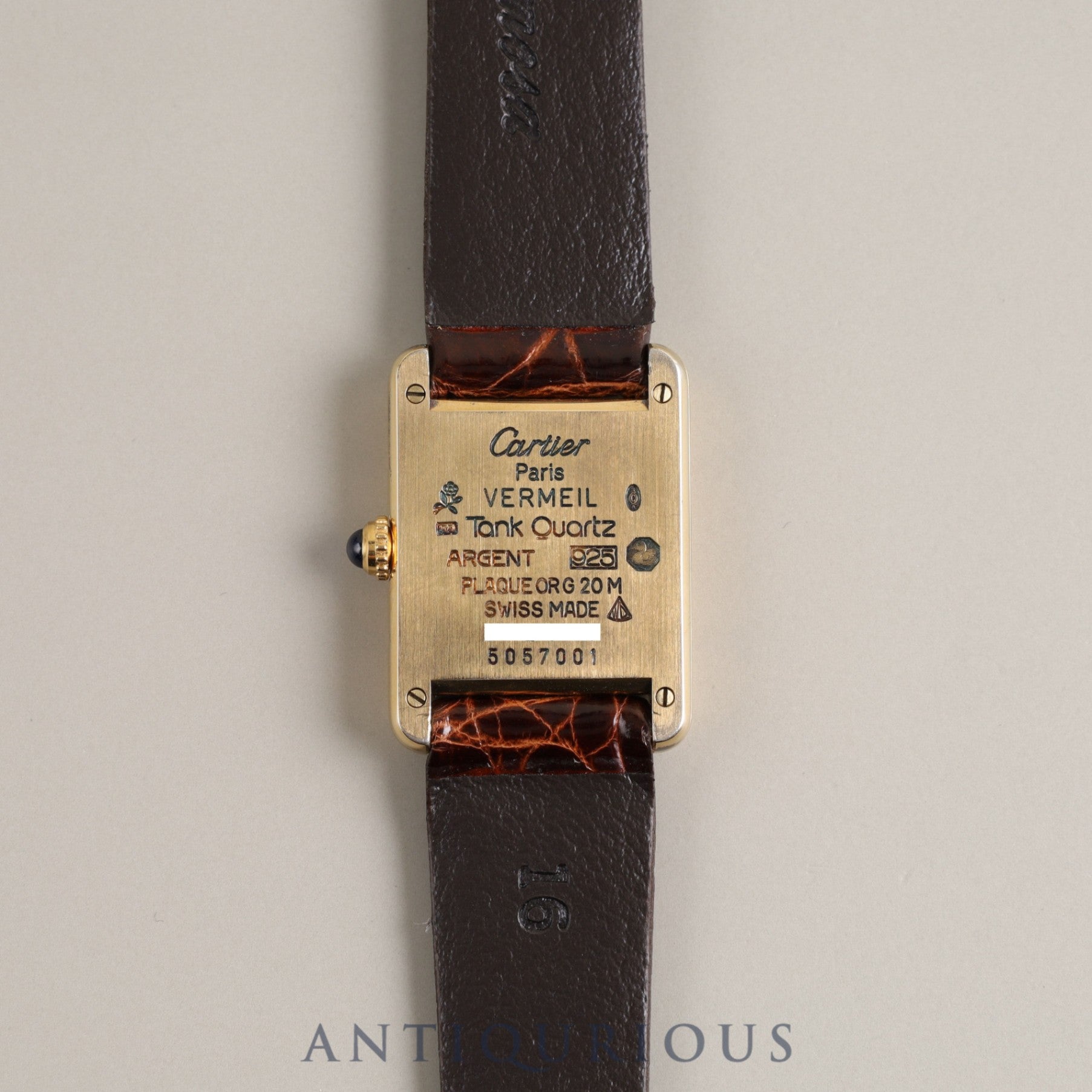 Cartier Must Tank SM W1006354 / 5057001 Quartz Cal.057 Leather Genuine Buckle (GP) Trinity Dial Overhauled