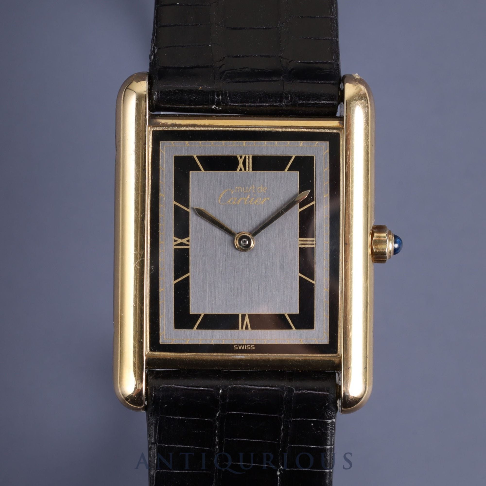 Cartier Must Tank LM 6 81006 Quartz Cal.81 SV925 Leather Genuine Buckle Grey Roman Dial Overhauled