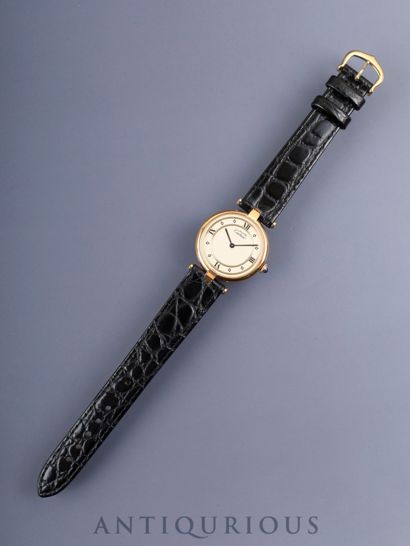 Cartier Must Vendome VLC LM 590003 Quartz Cal.90 SV925 Leather Original Pin Buckle (GP) Ivory 4-Point Roman Dial (SWISS marking) Box, Booklets, Warranty Card (1990) Overhauled