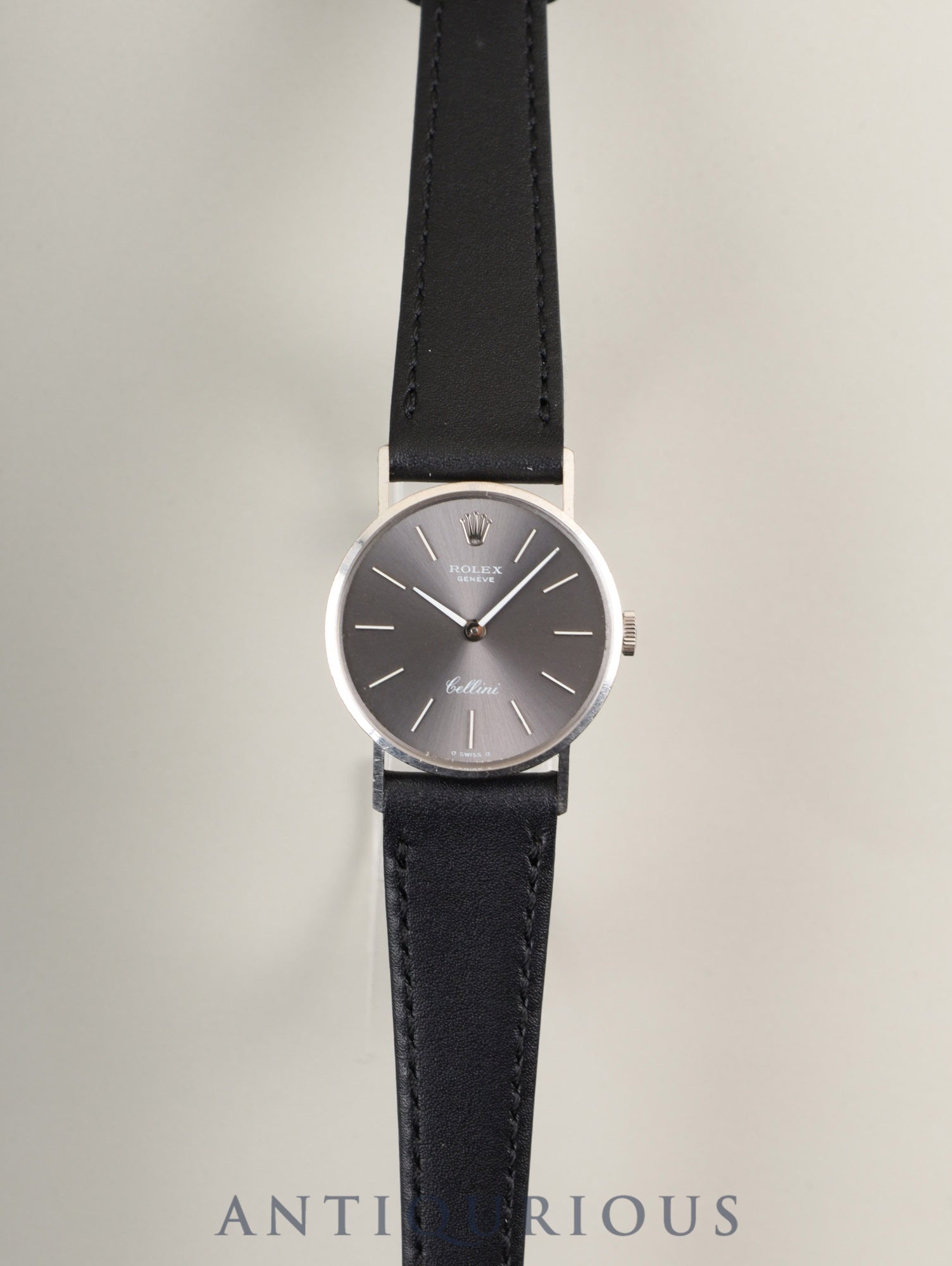 ロレックス チェリーニ 3810 手巻き Cal.1600 750WG 革 純正尾錠(GP) グレー文字盤 36番台(1972年) 冊子 保証書(1976年) オーダーホール済み