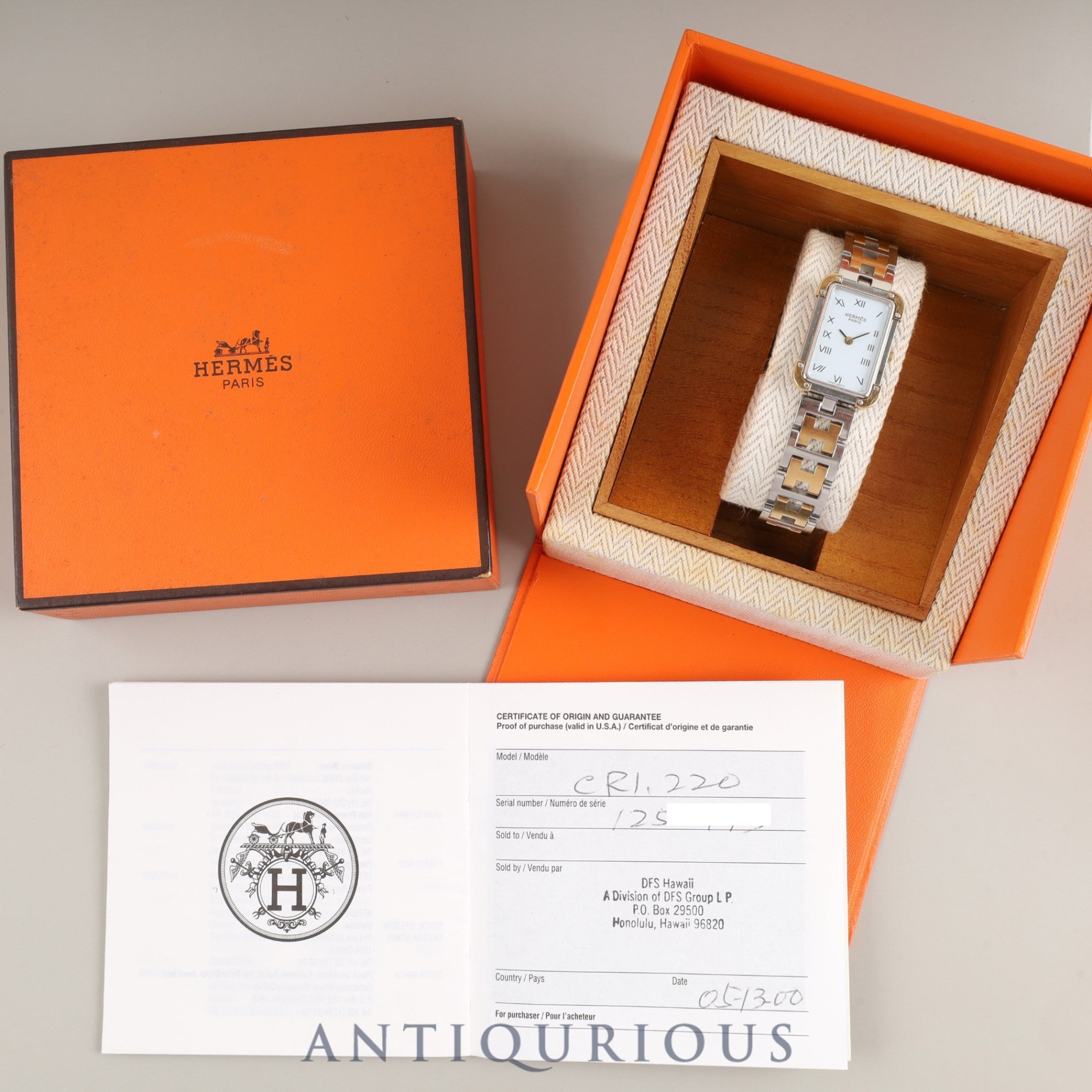 エルメス クロアジュール CR1.220 クォーツ Cal.976.001 SS/GP SS/GP ホワイト文字盤 箱 保証書(2000年) オーバーホール済み