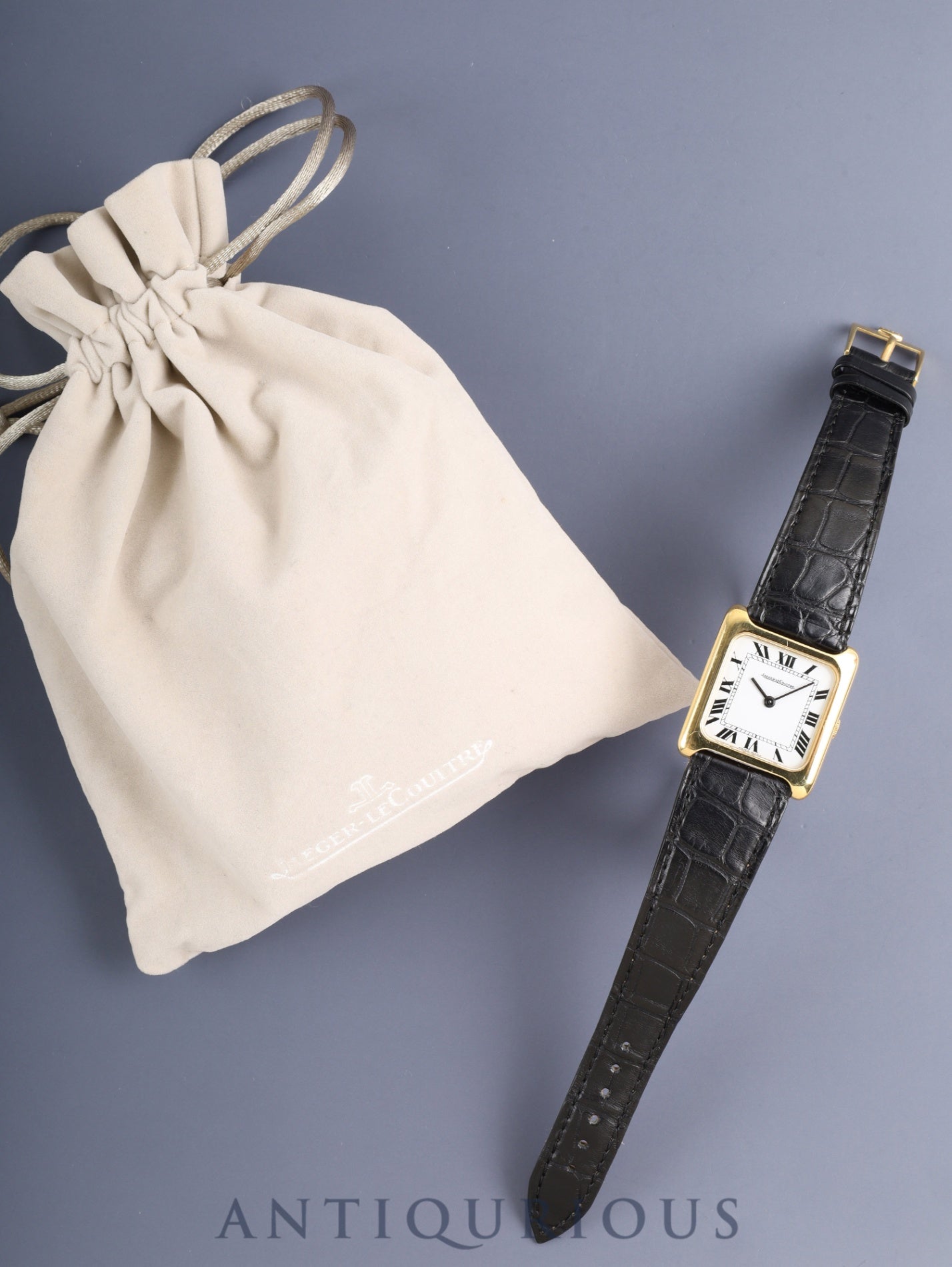 Jaeger-LeCoultre Square Case 9117.21 Manual Winding 750YG Leather Original Buckle (GP) White Roman Dial Overhauled