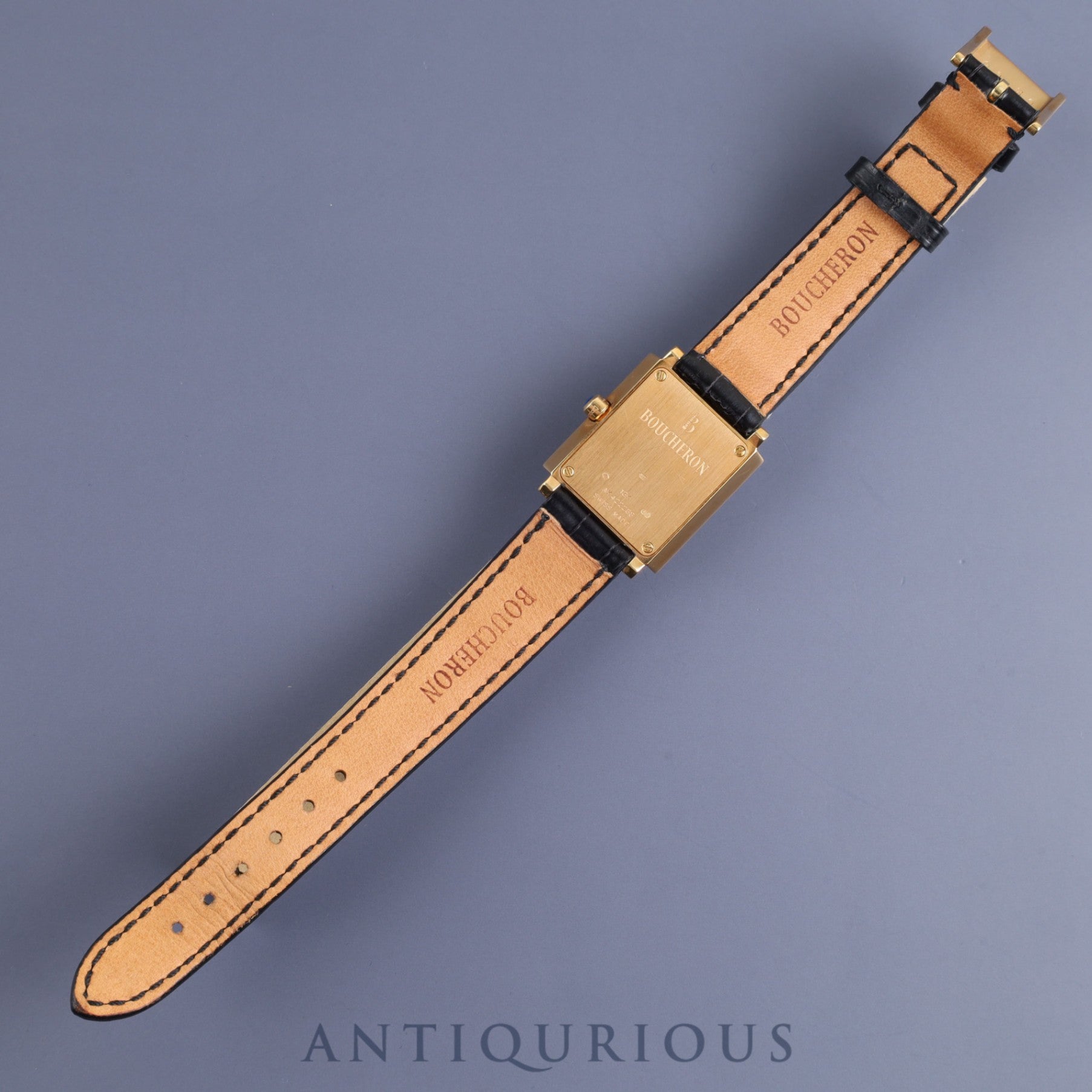 Boucheron Diamant Quartz YG Genuine Leather Strap Genuine Buckle (750) White Dial 23mm 2000s