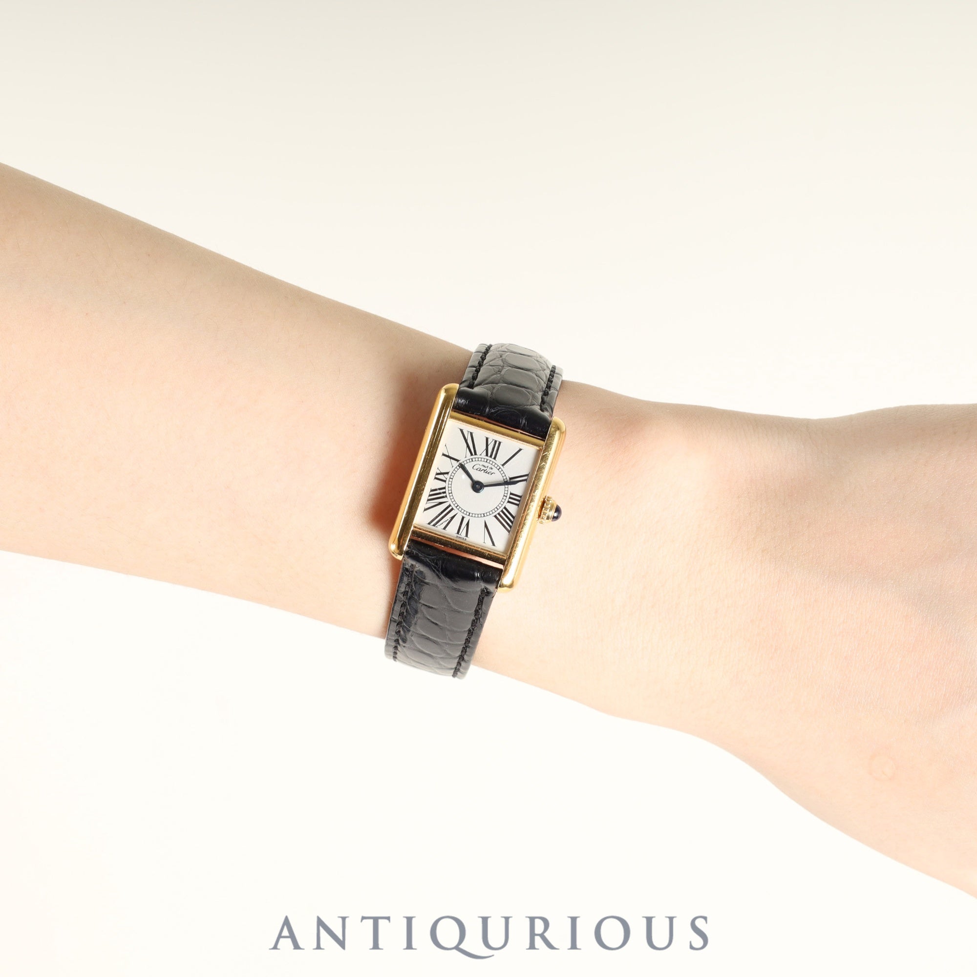 Cartier Must Tank SM W1005554 / 5057001 Quartz Caliber 057 SV925 Leather Genuine D-buckle (GP) Opalescent Dial Circa 1982-1995 Box Case Booklet Overhauled