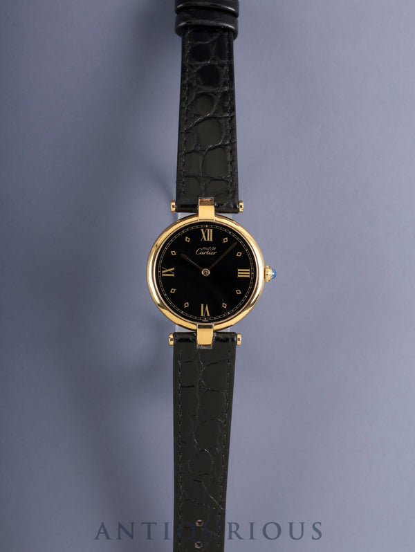 Cartier Must Vendome VLC LM 590003 Quartz Cal.90 SV925 Leather Original Pin Buckle (GP) Black Roman Dial (SWISS marking) Overhauled