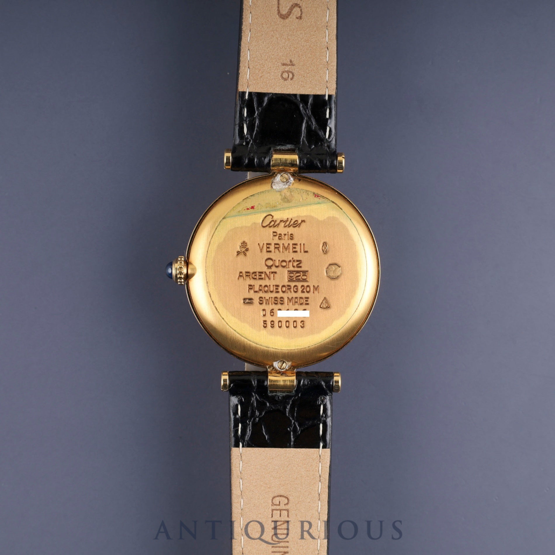 カルティエ マスト ヴァンドーム VLC LM 590003 クォーツ Cal.90 SV925 革 純正尾錠(GP) アイボリーローマン文字盤 オーバーホール済み