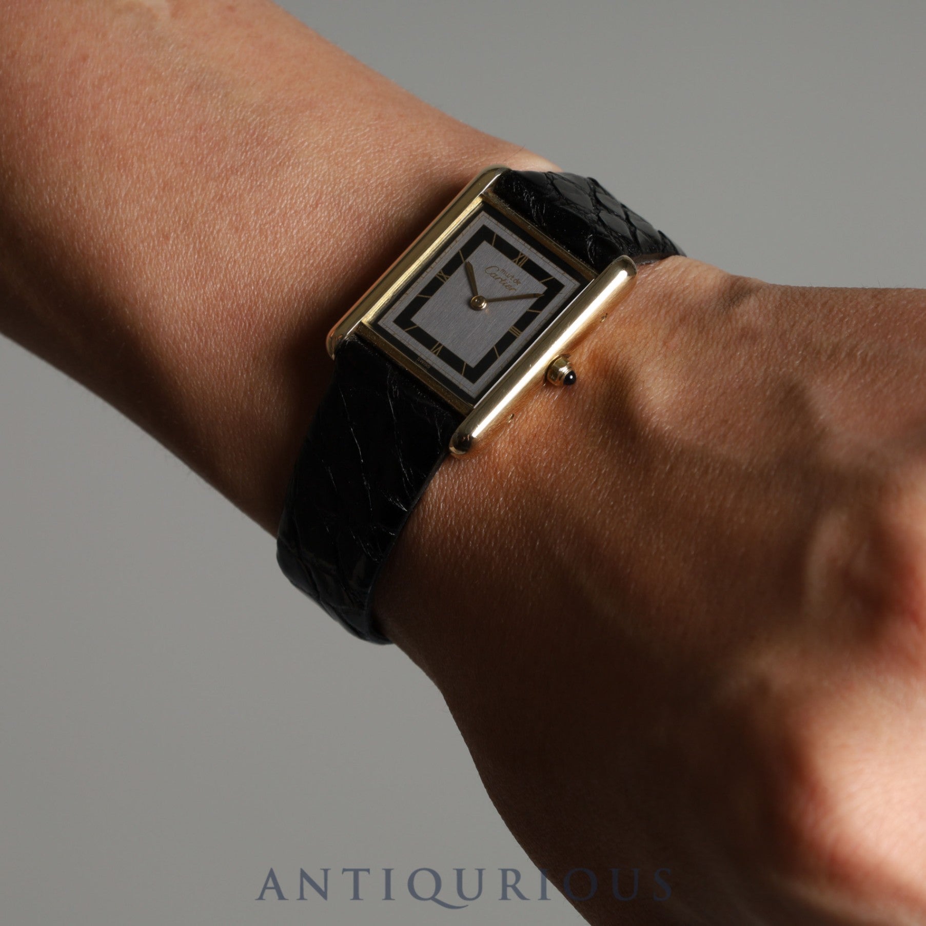 Cartier Must Tank LM QZ 6 81006 Cal.81 SV925 Leather Genuine Buckle (GP) Grey Roman Dial