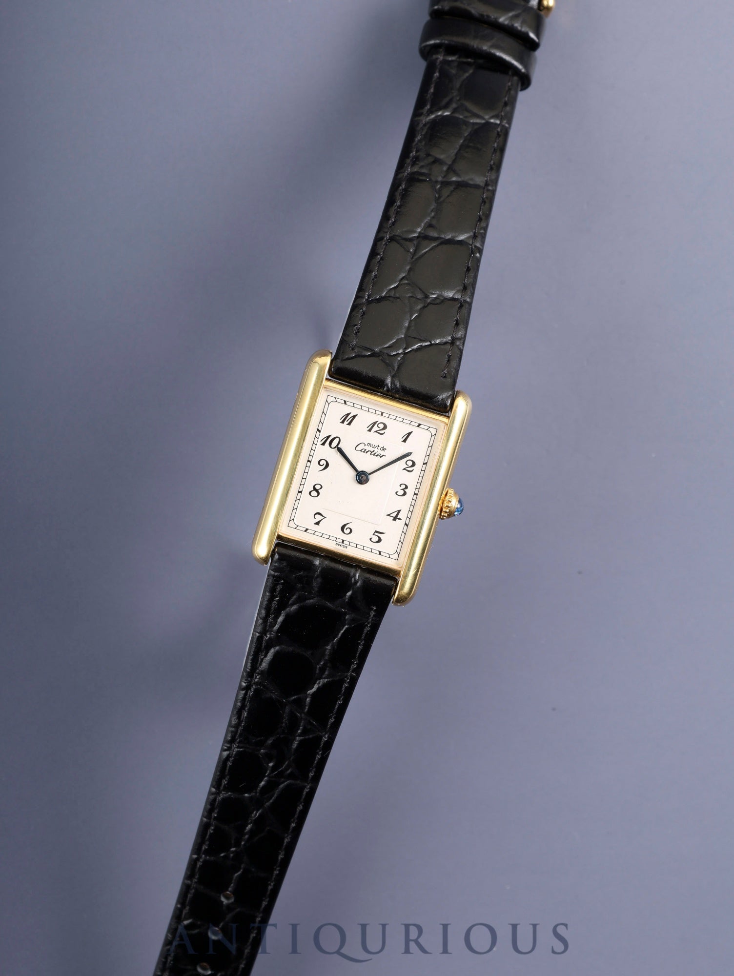 Cartier Must Tank LM 590005 Quartz Caliber 90 SV925 Leather Strap with Genuine GP Buckle Arabic Dial Circa 1982-1995 Overhauled and Finished to Like New