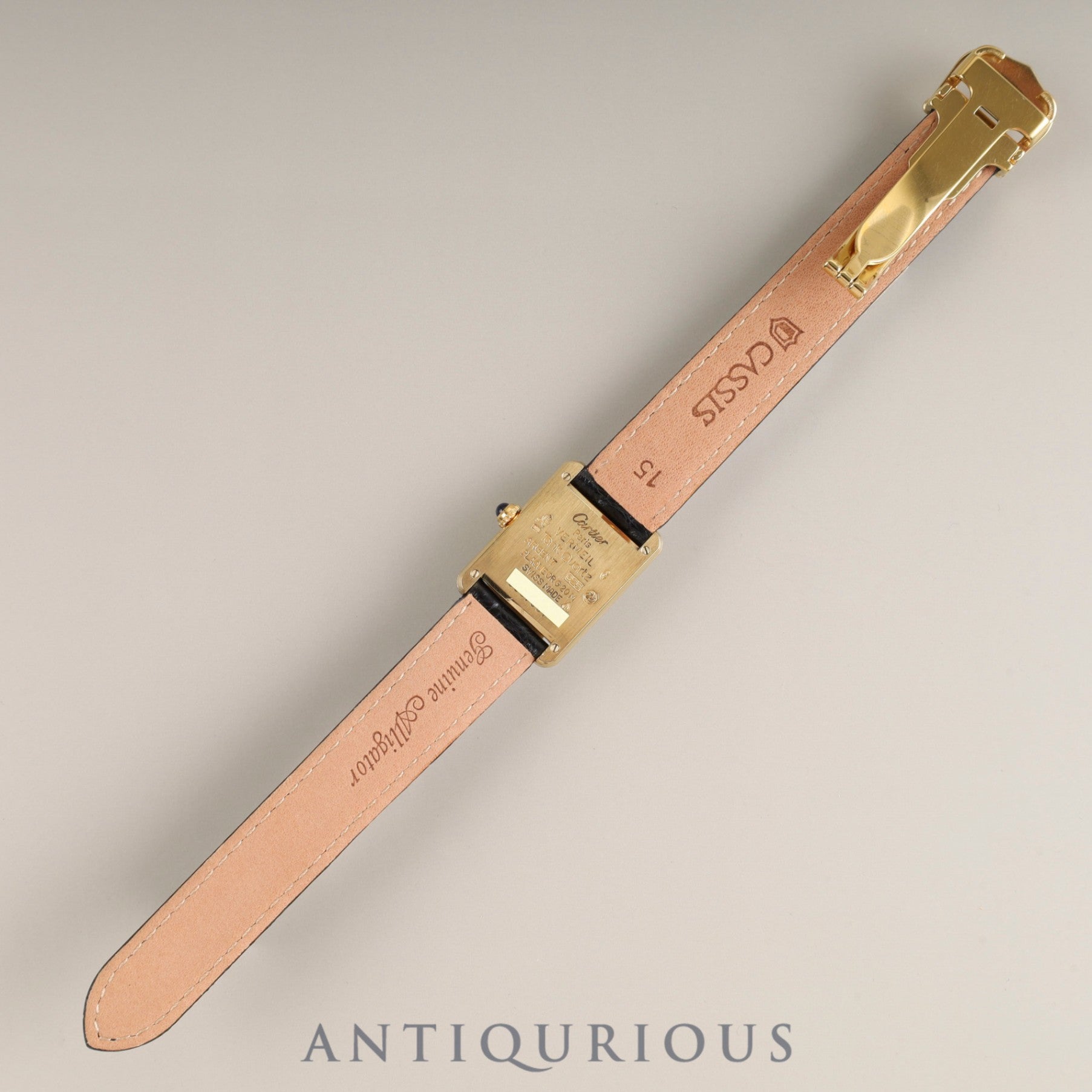 Cartier Must Tank SM 5057001 Quartz Cal.057 SV925 Leather Genuine D-buckle (GP) Opalan dial Box Overhauled