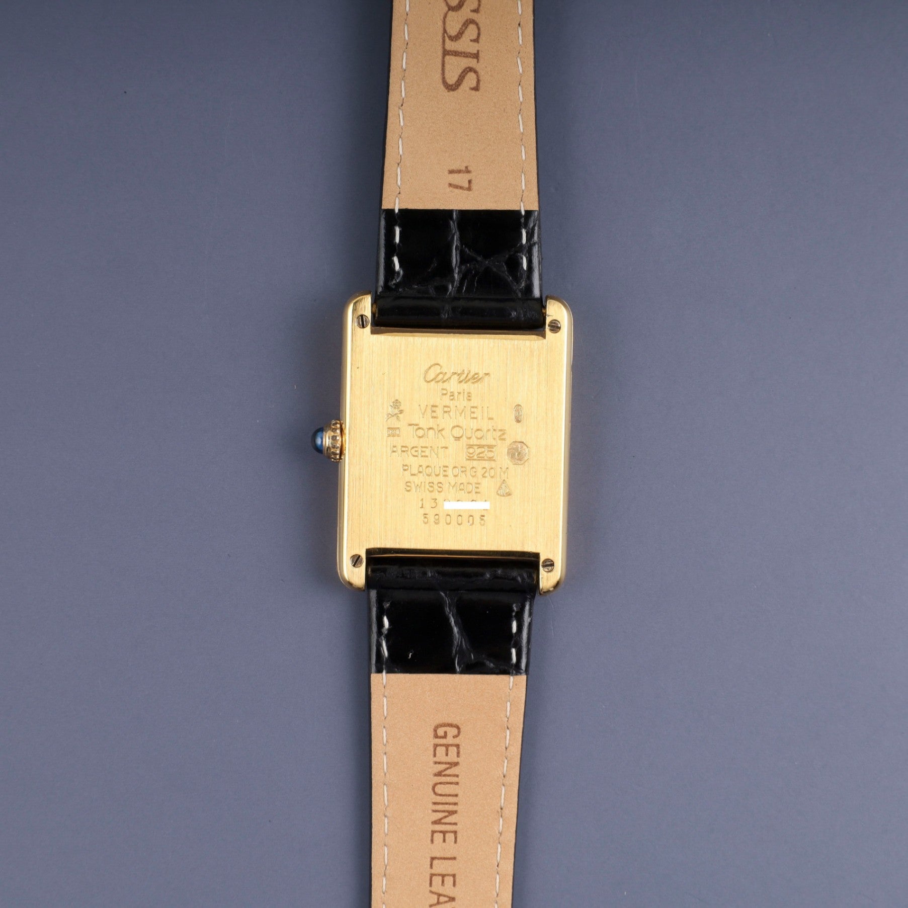 カルティエ マストタンク LM 590005 クォーツ Cal.690 SV925 革 純正尾錠(GP) アイボリーローマン文字盤 オーバーホール済み 新品仕上げ済み