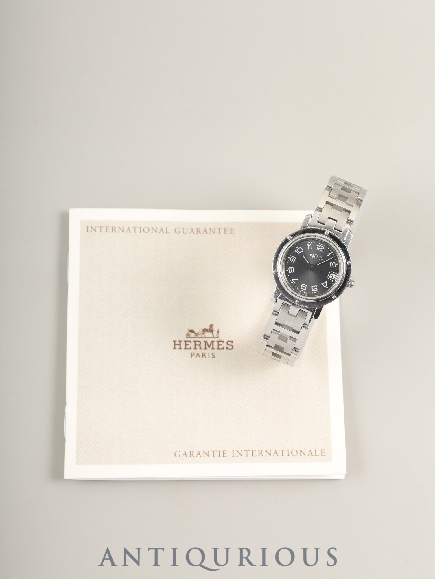 エルメス クリッパー CL4.210 クォーツ SS SS グレー文字盤 保証書