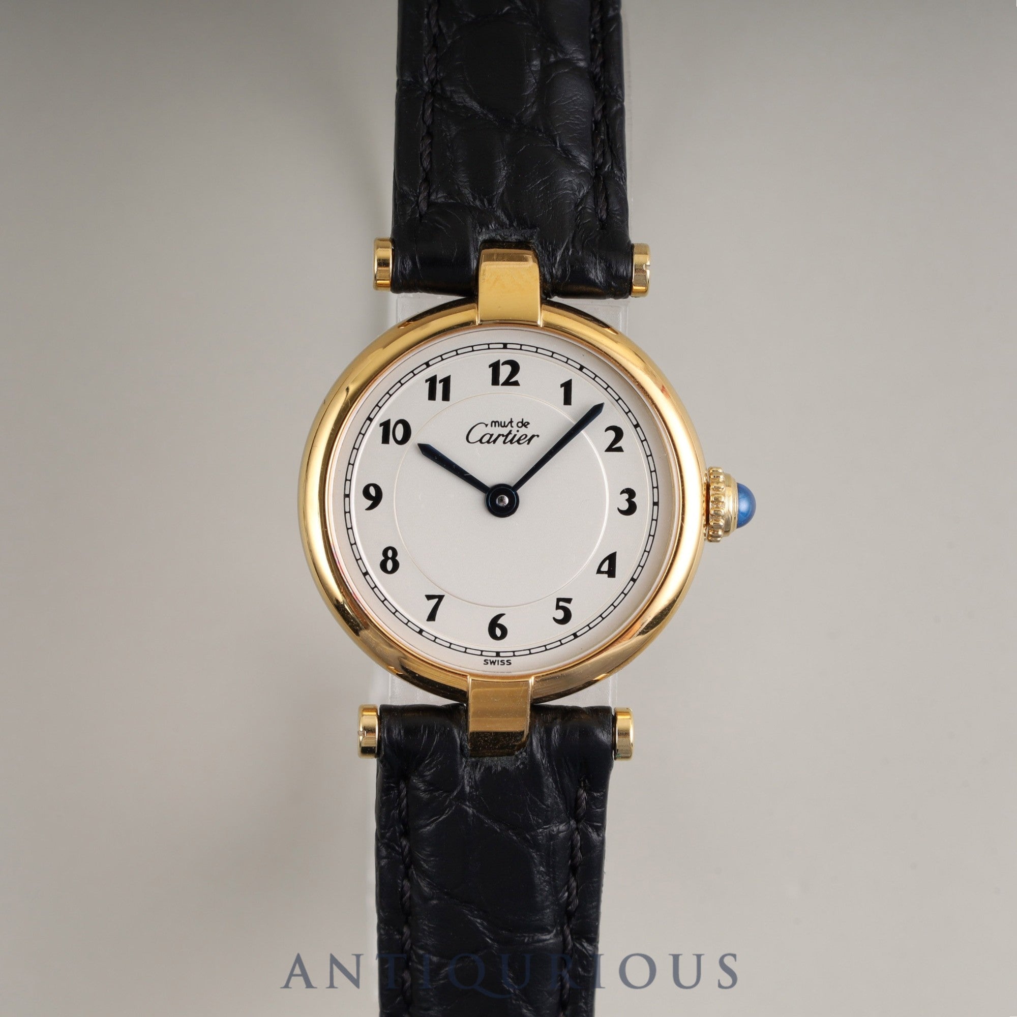 Cartier Must Vendôme VLC SM 590004 Quartz Caliber 90 SV925 Leather Strap with Genuine D-buckle (GP) Arabic Dial Overhauled