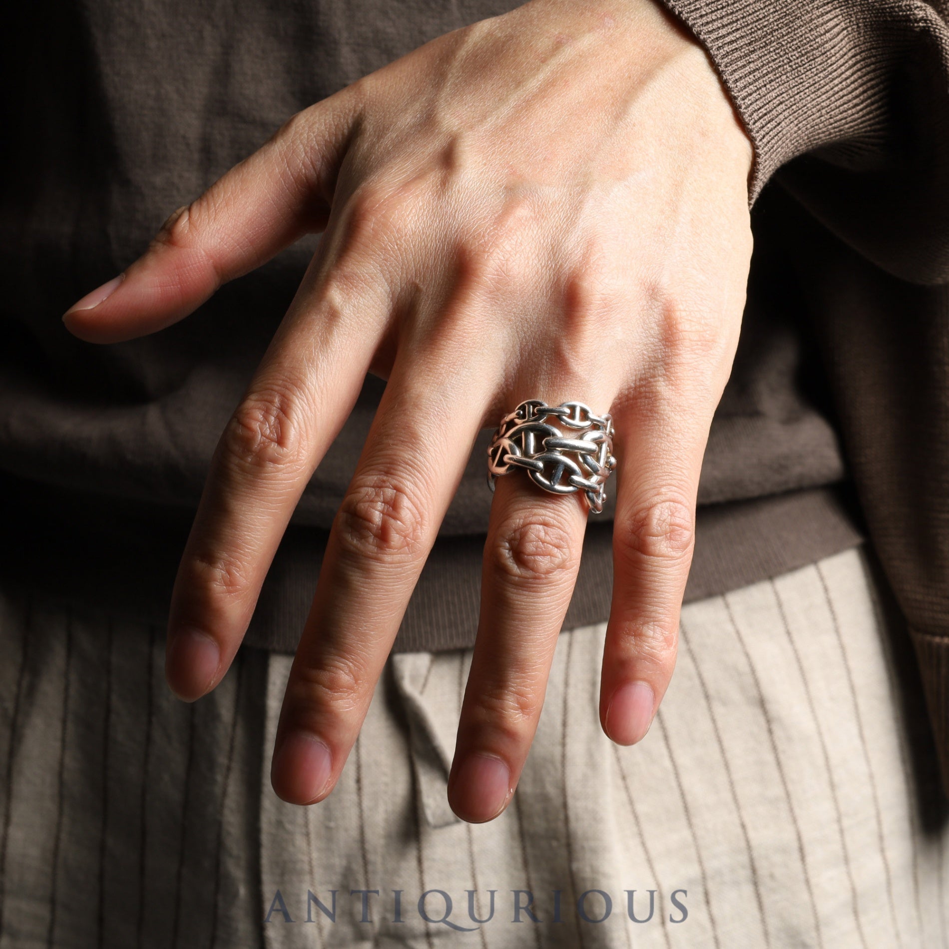 Hermès Chaine d'Ancre Enchaine GM Ring, Sterling Silver, #56, 22 Years Engraved