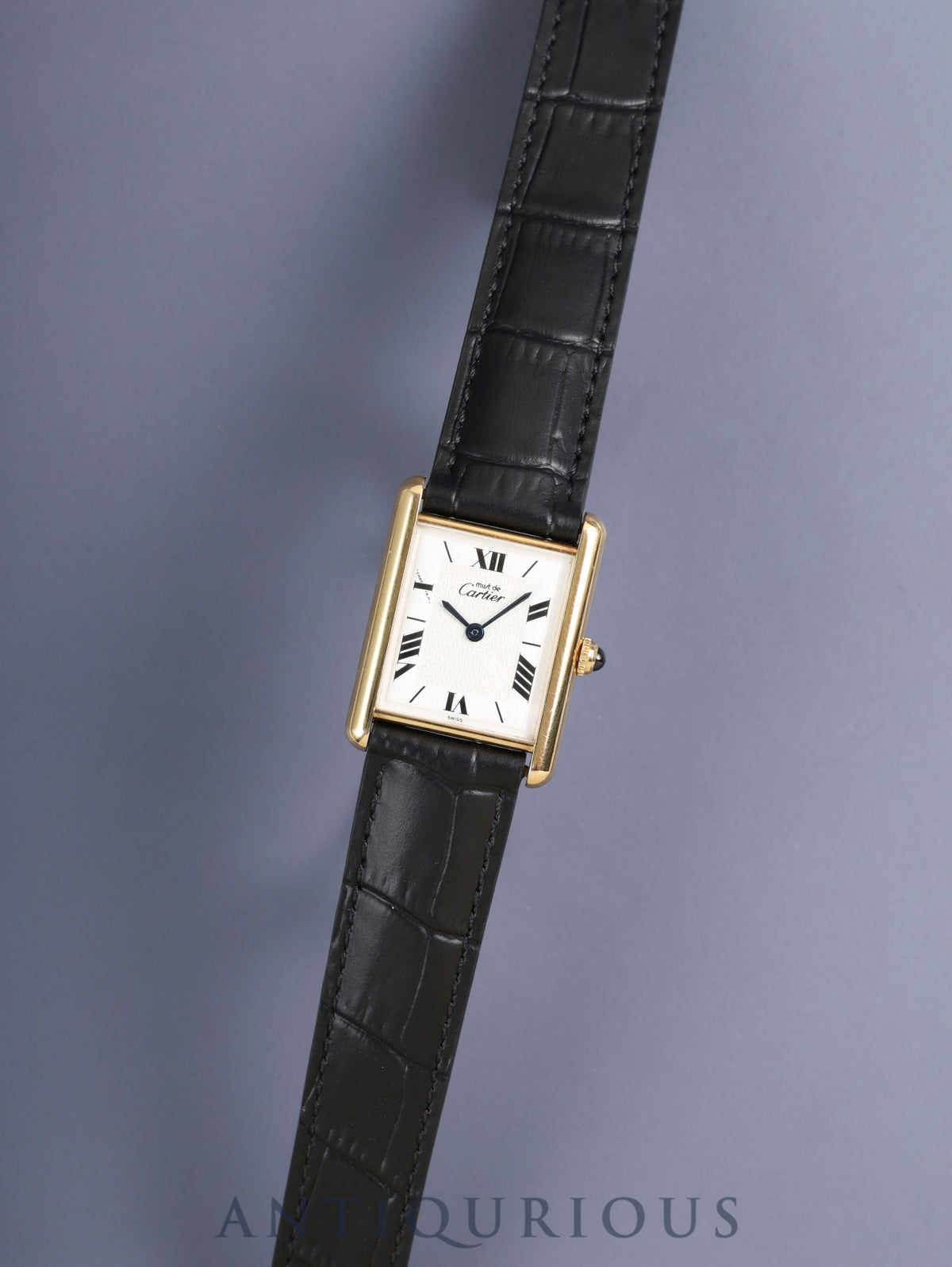 Cartier Must Tank LM 1615 Quartz Caliber 690 SV925 Leather Strap with Genuine D-buckle (GP) White Roman CC Dial (SWISS Marking) Overhauled