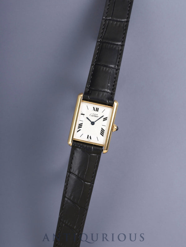 カルティエ マストタンク LM 1615 クォーツ Cal.690 SV925 革 純正尾Dバックル(GP)ホワイト飛びローマンCC文字盤(SWISS表記) オーバーホール済み