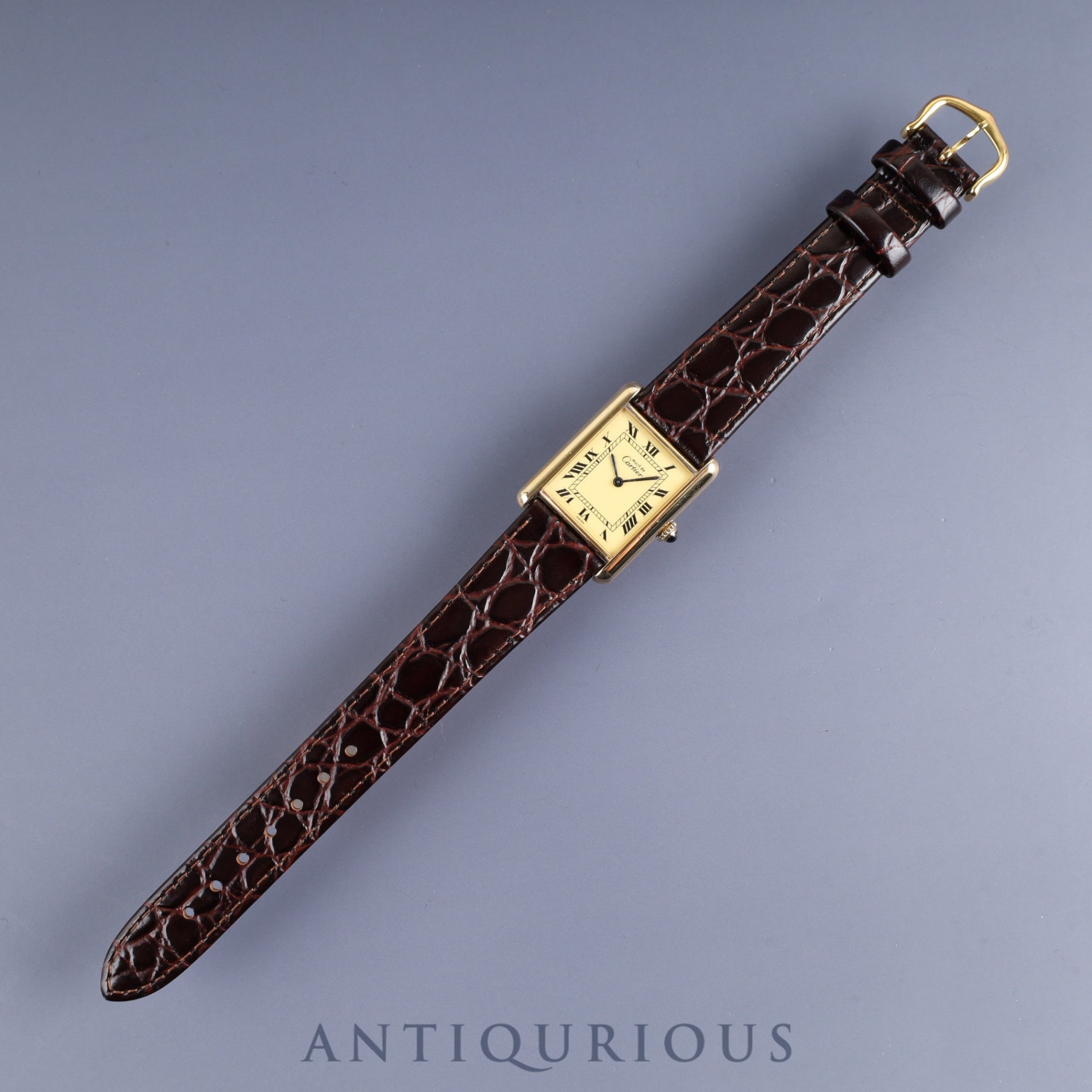 Cartier Must Tank LM Manual Winding SV925 Leather Watch with Genuine GP Buckle, Ivory Roman Dial, Overhauled