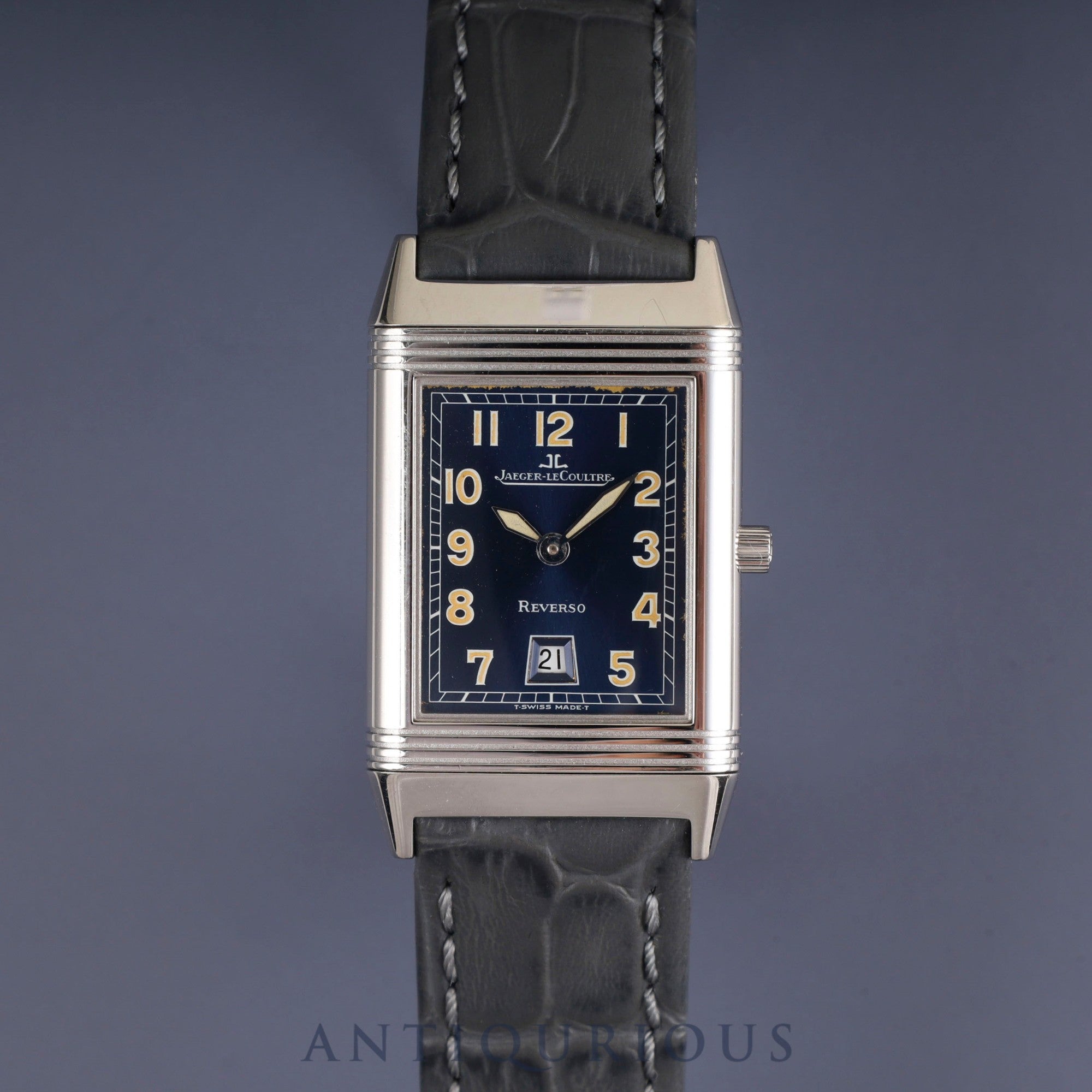 Jaeger-LeCoultre Reverso Classic QA251804 / 250.8.10 Quartz Cal.610 SS Leather Genuine Buckle (SS) Navy Arabic Dial Box Booklet Overhauled