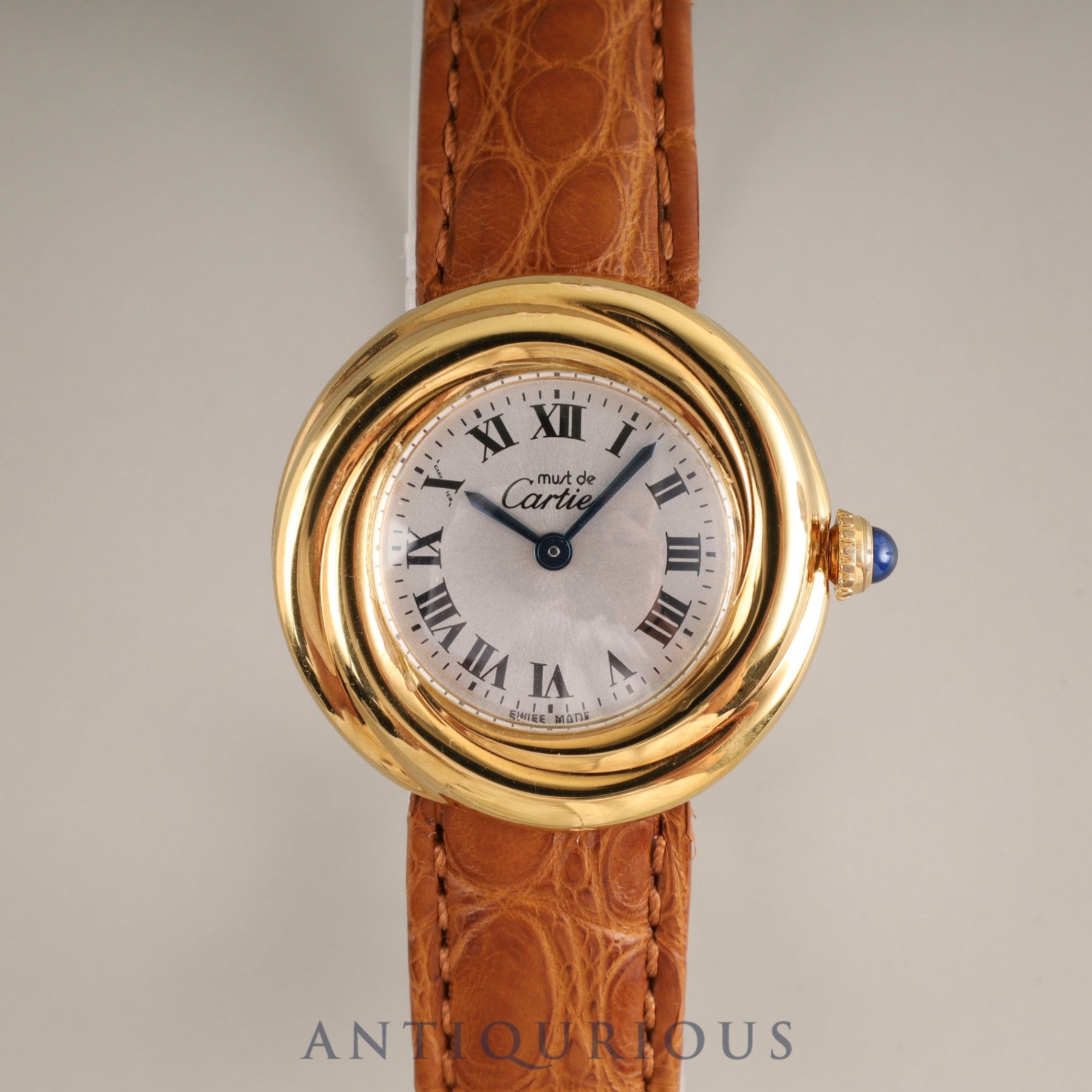 Cartier Must Trinity W1010644 / 2735 Quartz Cal.157 SV925 Leather Genuine D-buckle (GP) Silver Roman dial Overhauled