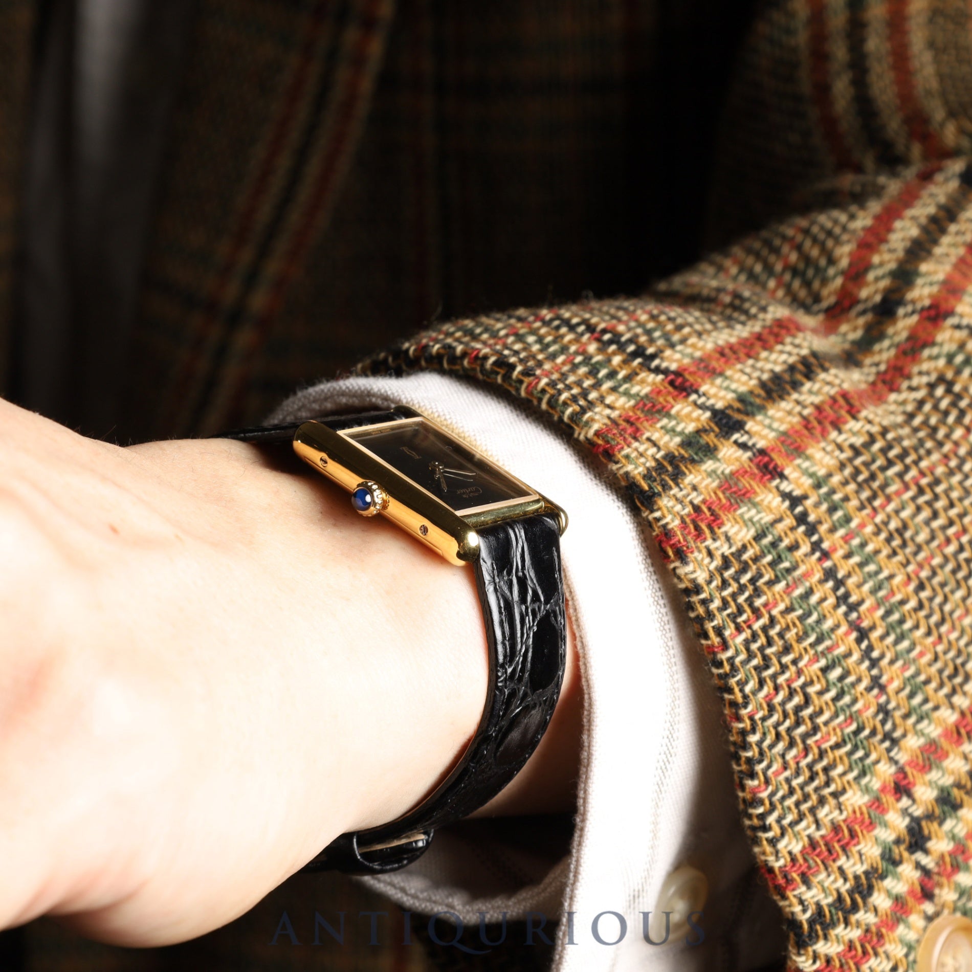 カルティエ マストタンク LM 手巻き Cal.78-1 SV925 革 純正尾錠(GP) オニキス文字盤 オーバーホール済み 新品仕上げ済み