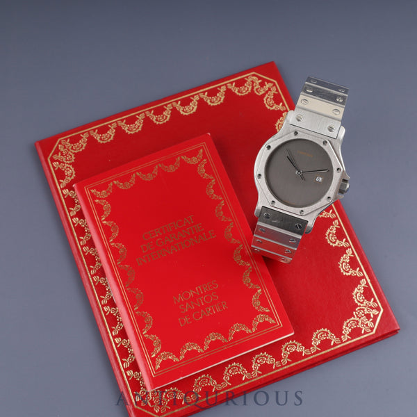 Cartier Santos Octagon LM 2965 Automatic Stainless Steel Watch with Gray Ghost Dial, Booklet and Warranty (1985) Completely serviced at a Cartier boutique