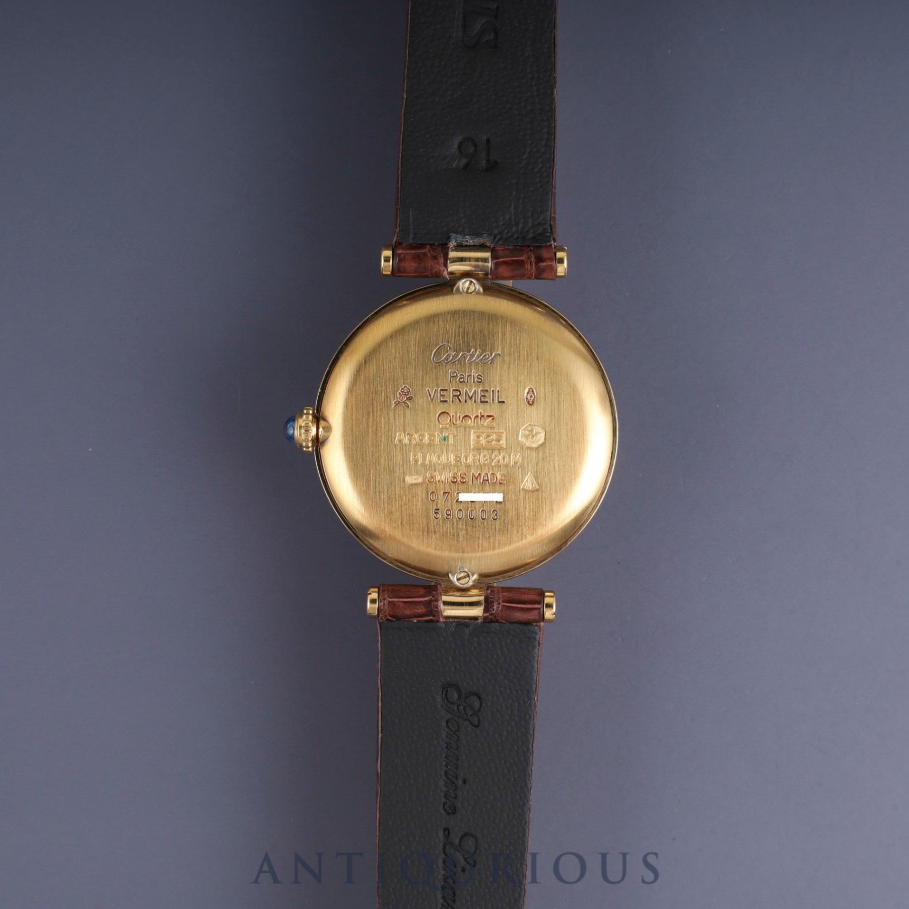 Cartier Must Vendôme VLC LM 590003 Quartz Caliber 90 SV925 Leather Strap with Genuine GP Buckle, Opalescent Dial, Box, Warranty Card (1992) and Booklet, Overhauled