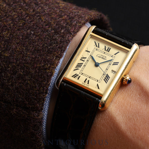 Cartier Must Tank GM (XL) W1017454 / 2413 Quartz SV925 Leather Genuine Buckle (GP) Ivory Roman Dial Overhauled