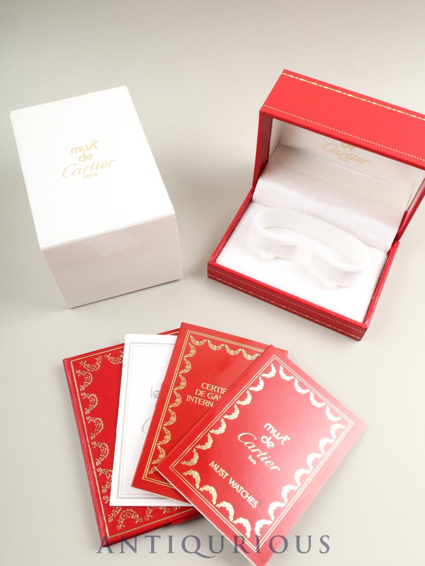 カルティエ マストコリゼ W1000553 / 590002 クォーツ SV925 革 純正ピンバックル(GP)ゴールド文字盤(SWISS MADE表記)箱 冊子 保証書(1991年 / 個人名記載あり)カルティエブティックにてコンプリートサービス済み