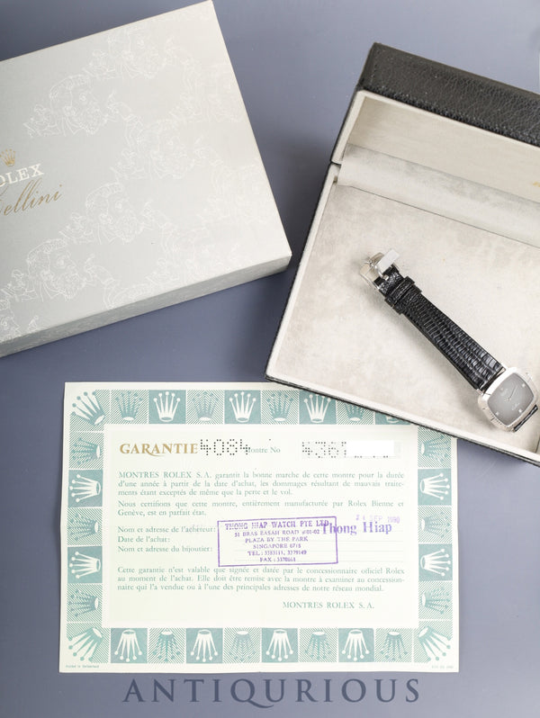 ロレックス チェリーニ 4084 手巻き Cal.1601 革 750WG 純正ピンバックル(SS)グレー3Pダイヤ文字盤 43番台(1975年)箱 保証書(1990年)オーバーホール済み